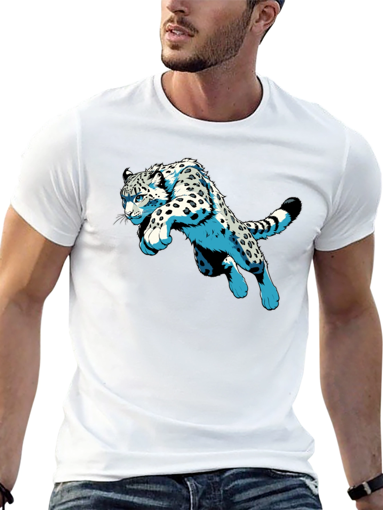 Black Snow Leopard Graphic Print Black T-Shirt view 13