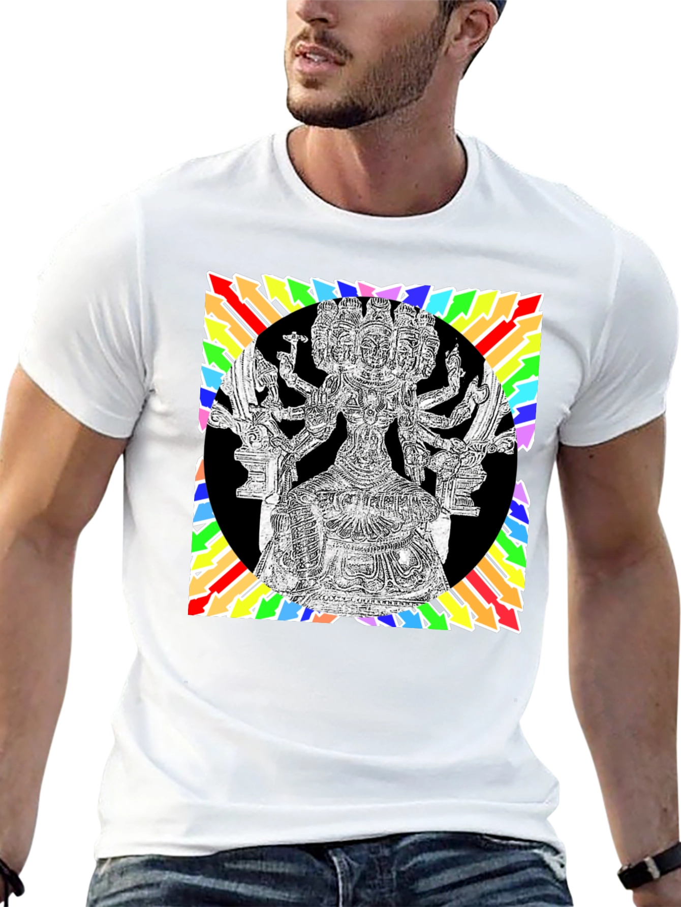 Black Black T-Shirt with Colorful Hindu Deity Graphic view 13