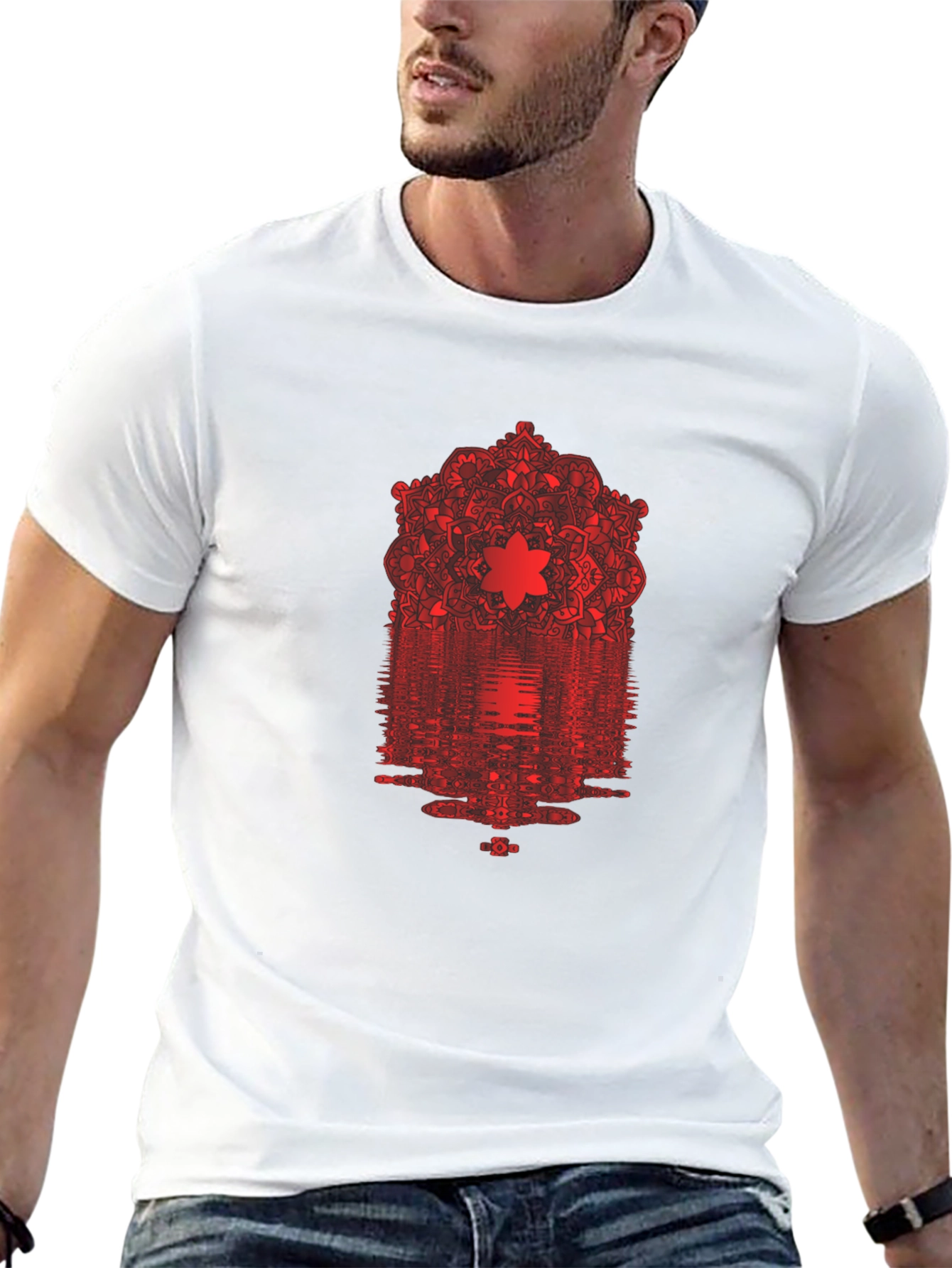 Black Abstract Mandala Graphic Black T-Shirt view 13