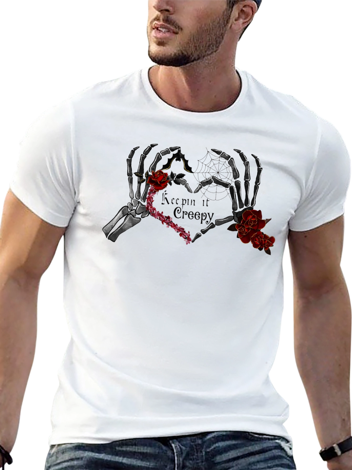 Black Keepin' It Creepy Skeleton Heart T-Shirt view 13