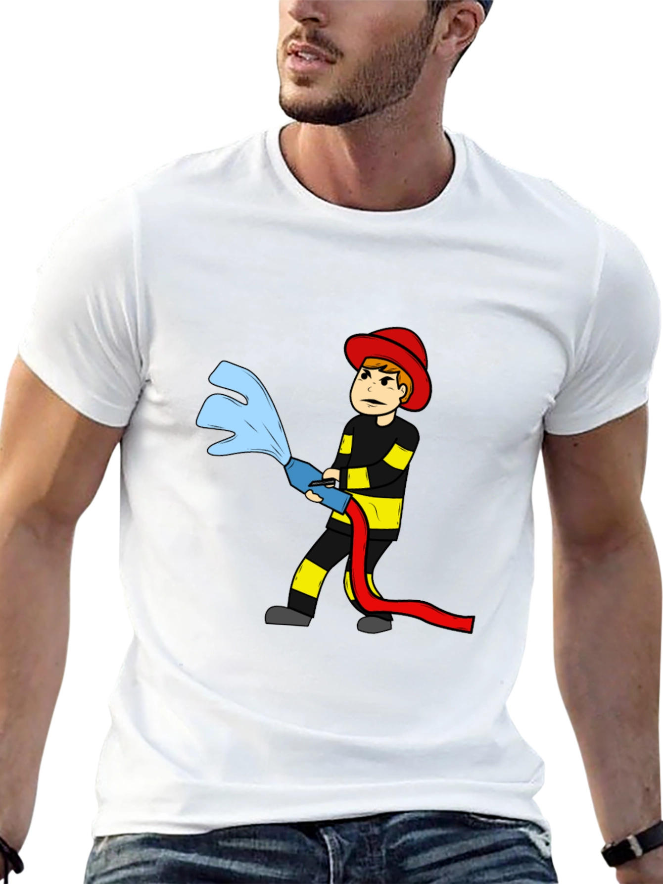 Black Cartoon Firefighter T-Shirt view 13