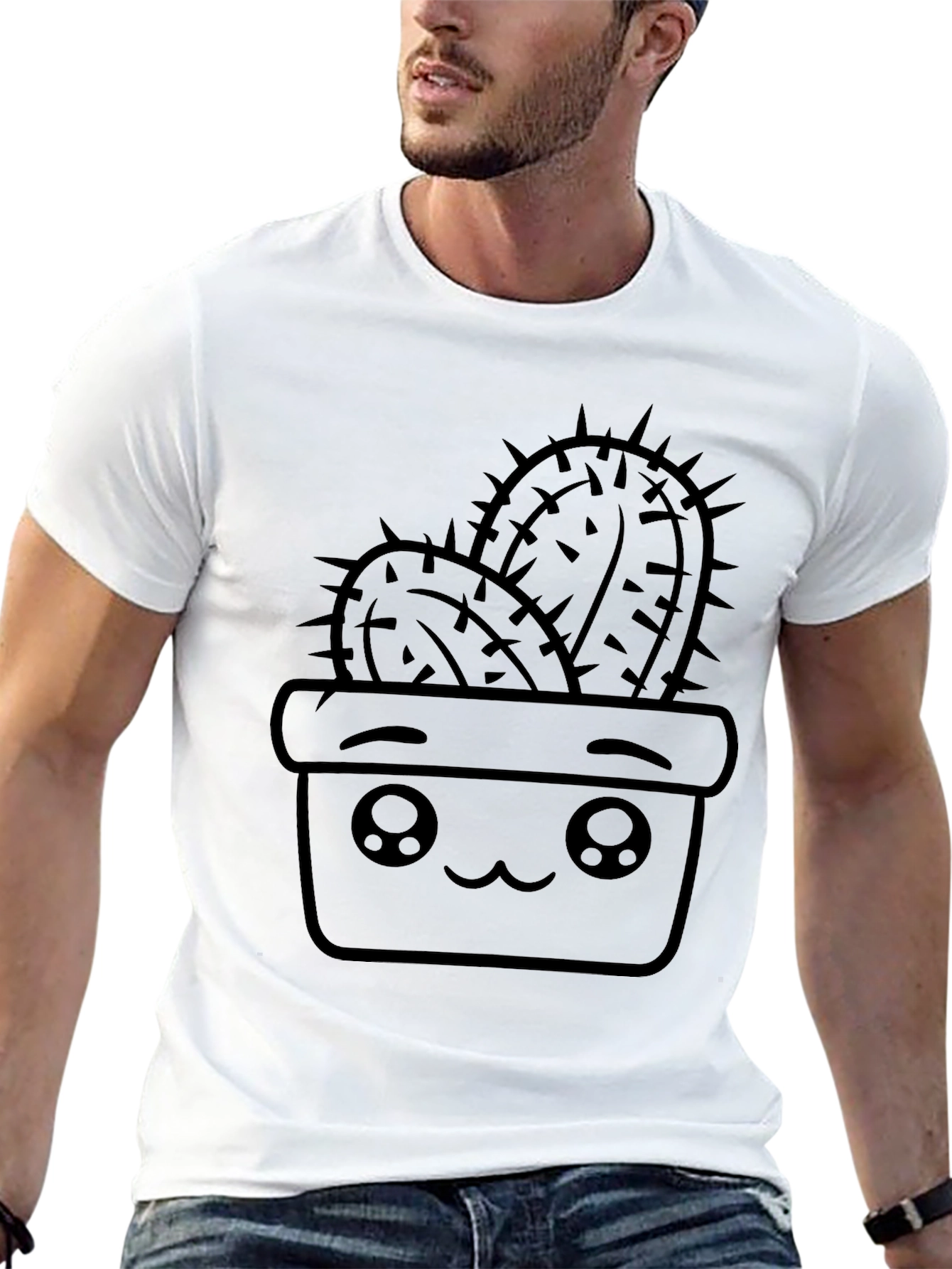 Black Cute Cactus in Pot Black T-Shirt view 13