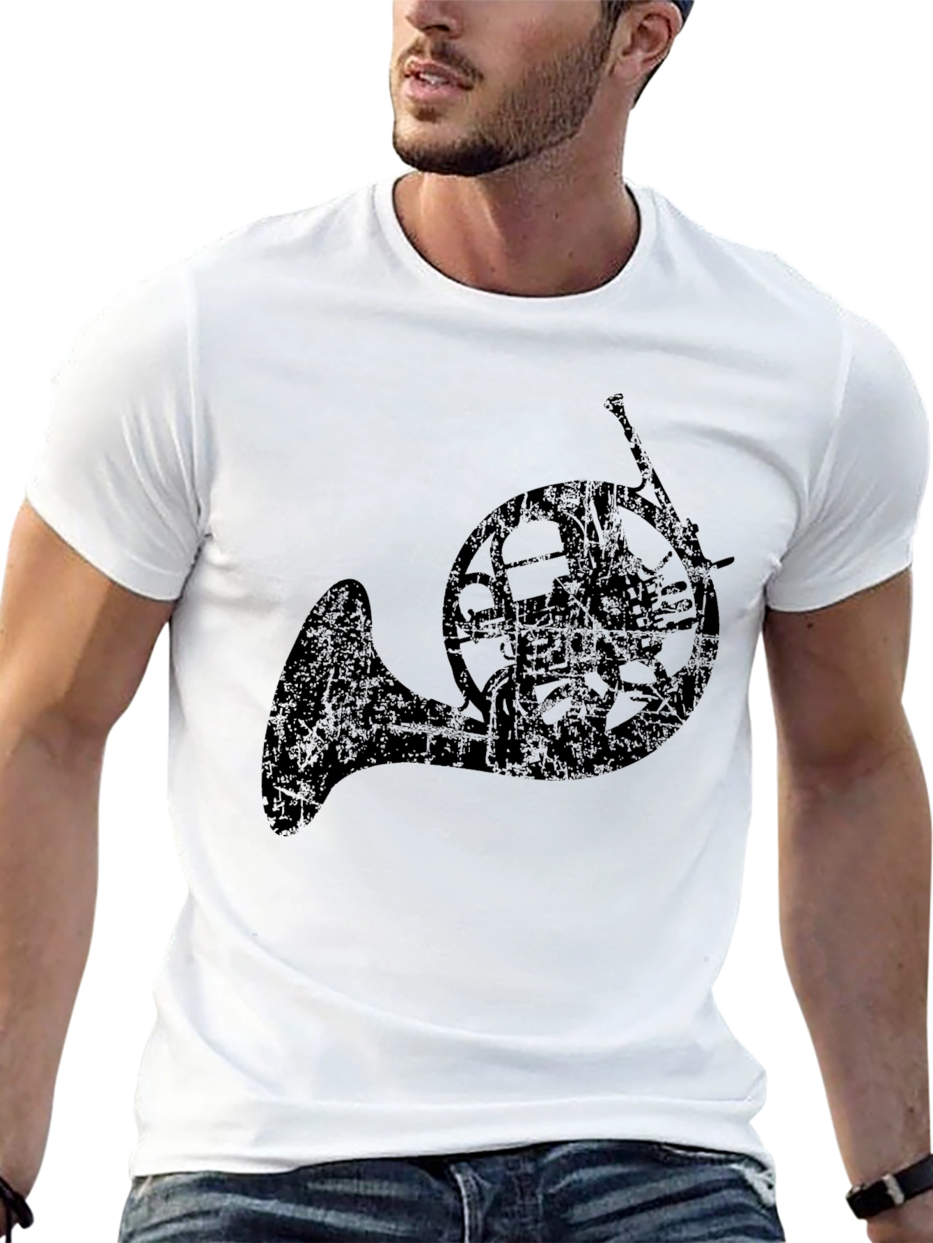 Black French Horn Graphic Tee - Musician's Black T-Shirt view 13