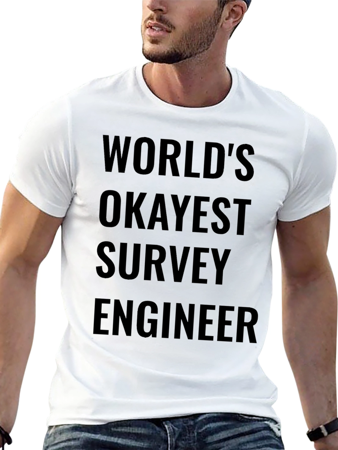 Black World's Okayest Survey Engineer - Funny T-Shirt view 13