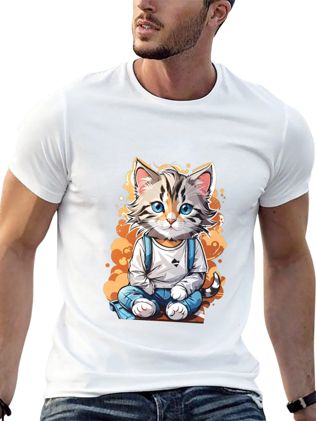 Black Cute Cartoon Cat Graphic Tee view 13