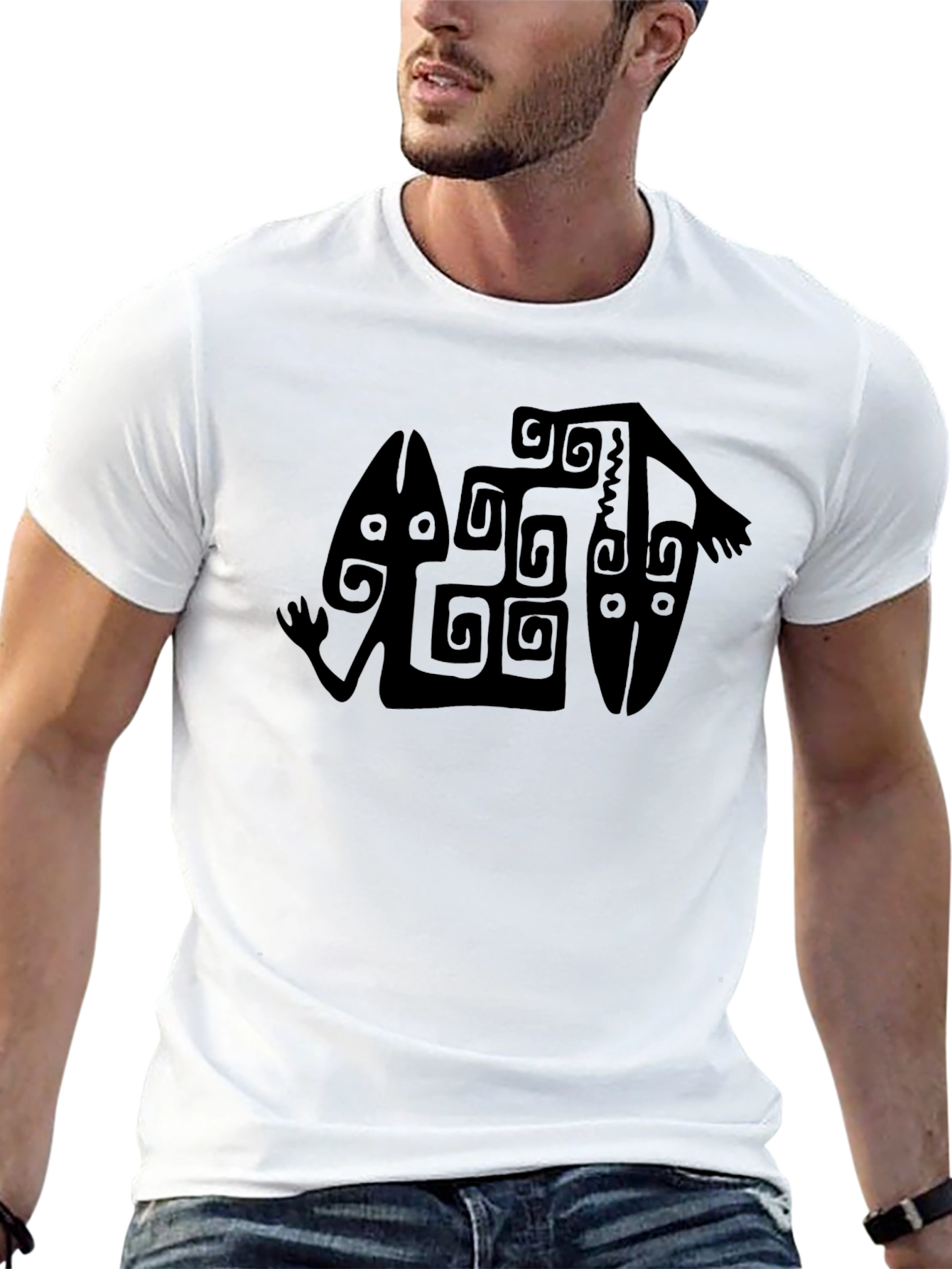 Black Tribal Art Graphic T-Shirt - Black view 13