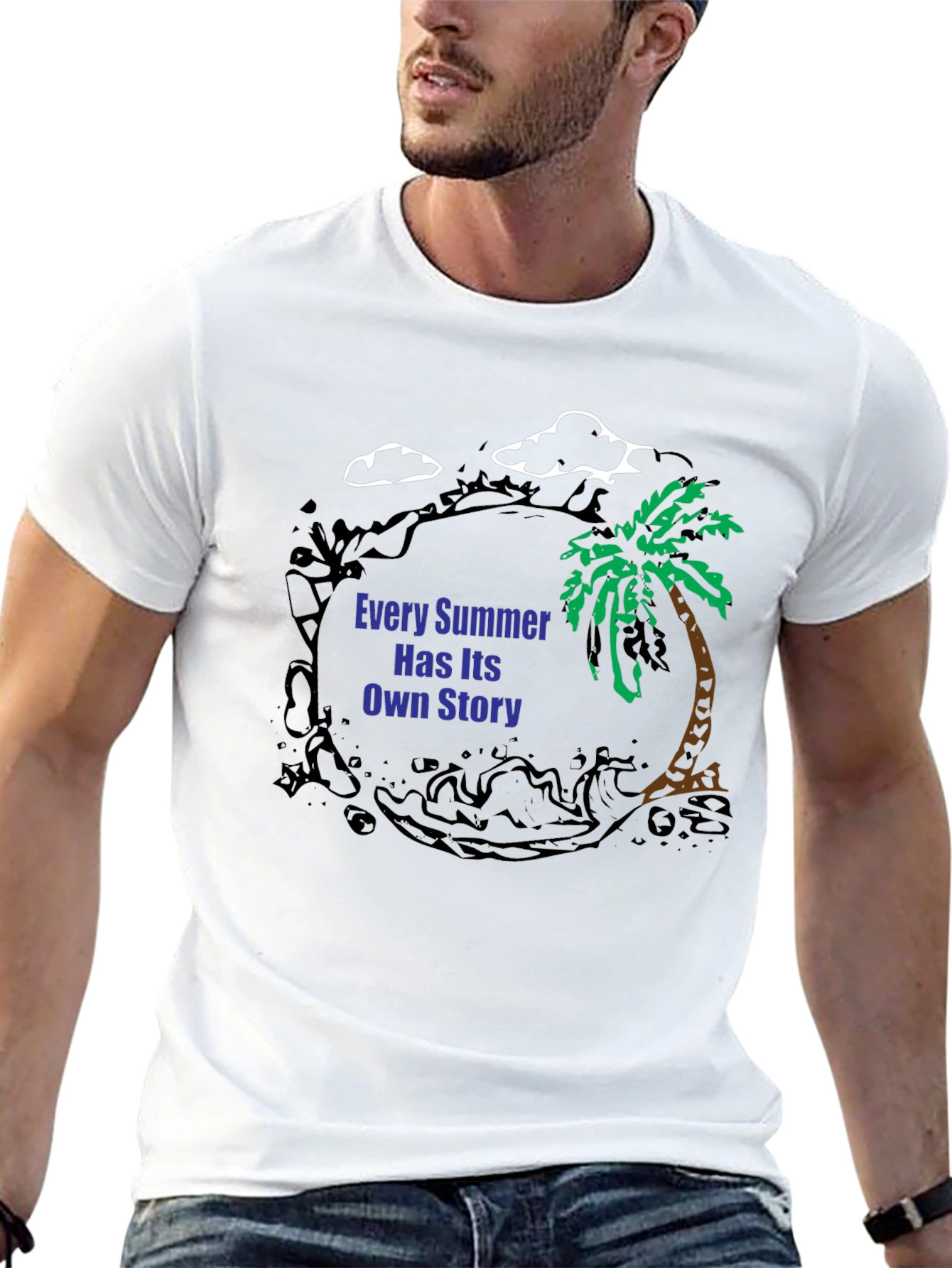 Black Summer Story Black T-Shirt: Palm Tree Design view 13