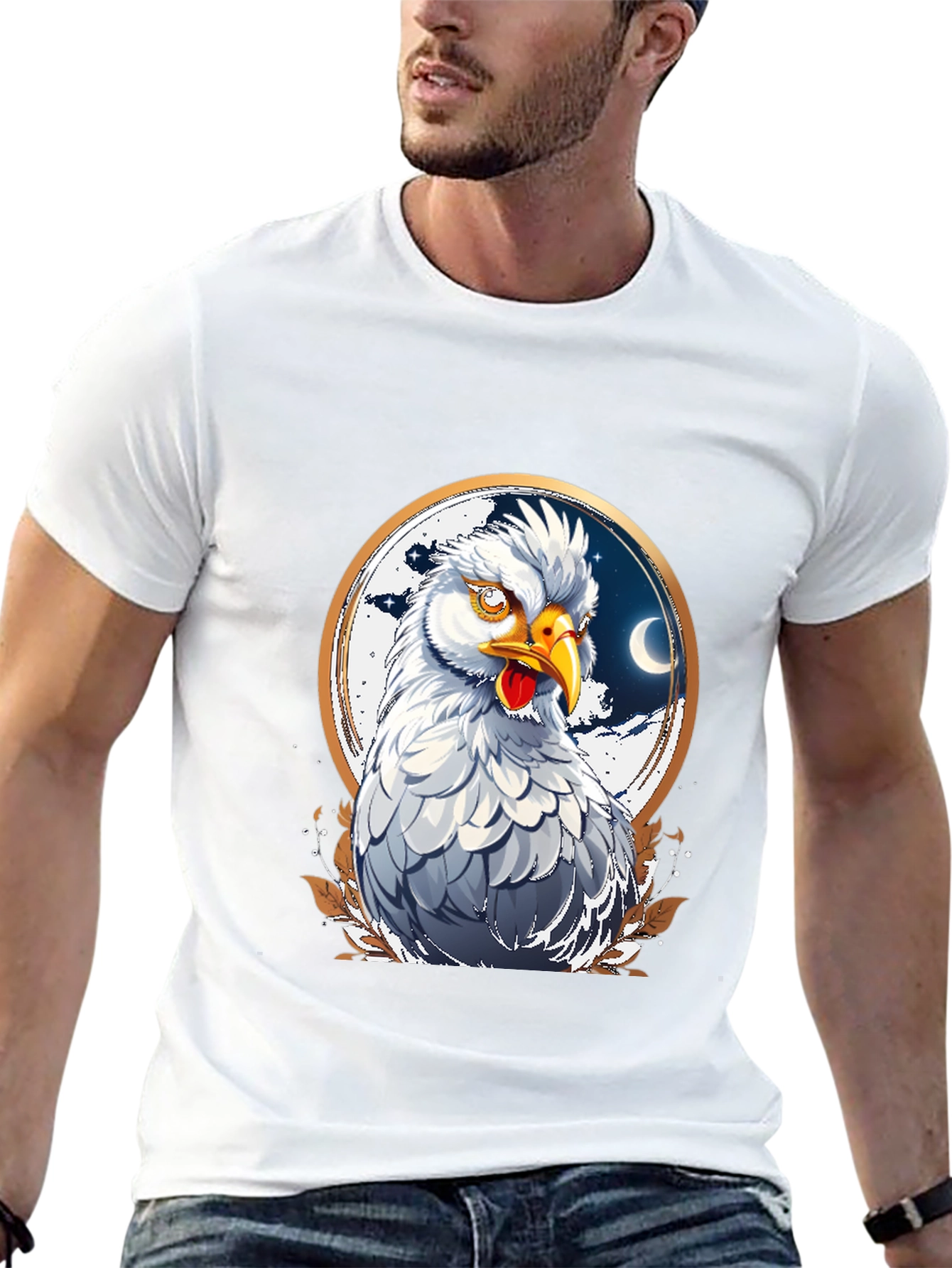 Black Hen in Crescent Moon Circle Graphic T-Shirt view 13