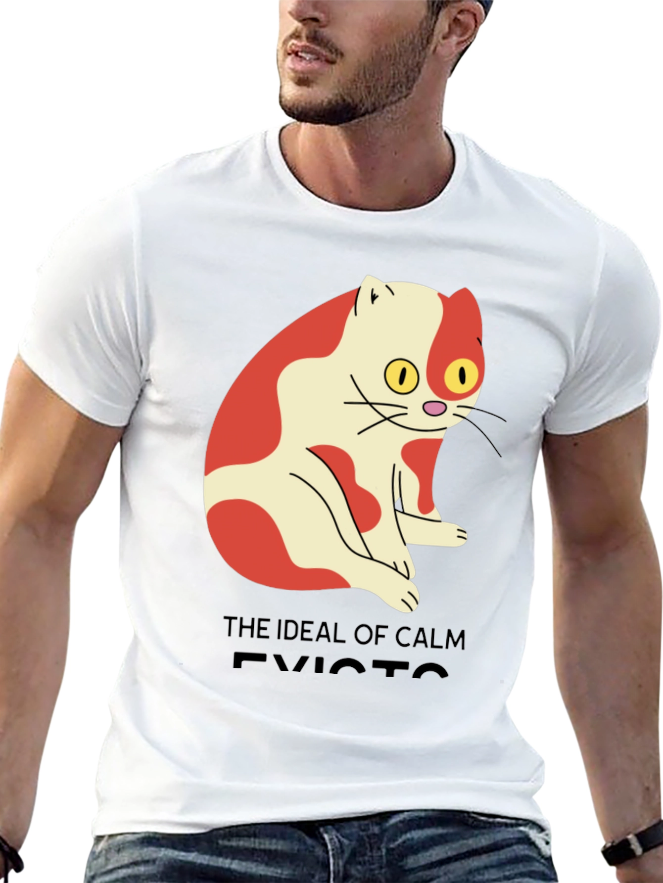 Men's "Ideal of Calm Exists" Cat Graphic T-Shirt - 13