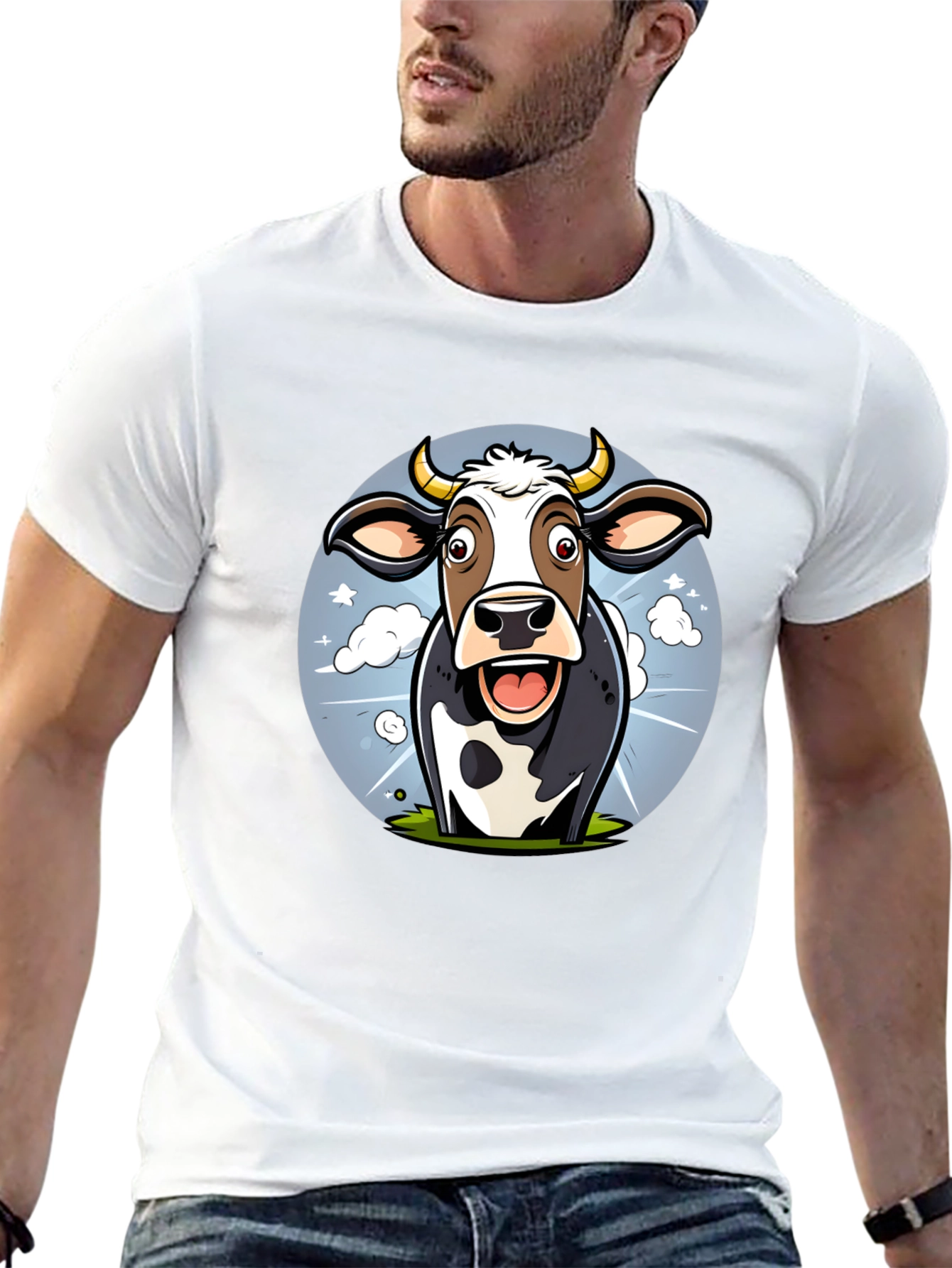Black Funny Cow Cartoon Graphic Print Black T-Shirt view 13