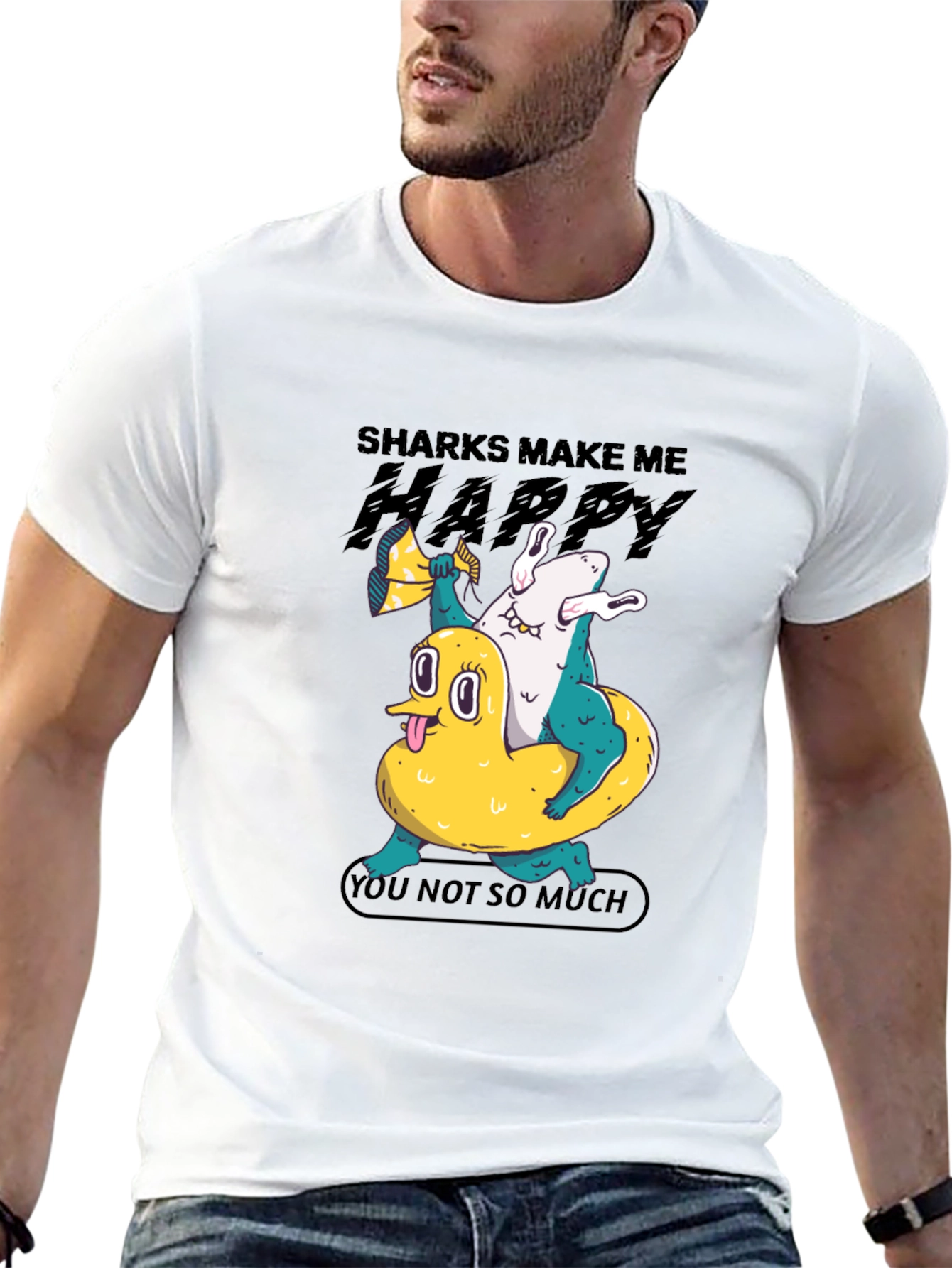 Black Shark Makes Me Happy T-Shirt, Novelty Graphic Tee view 13