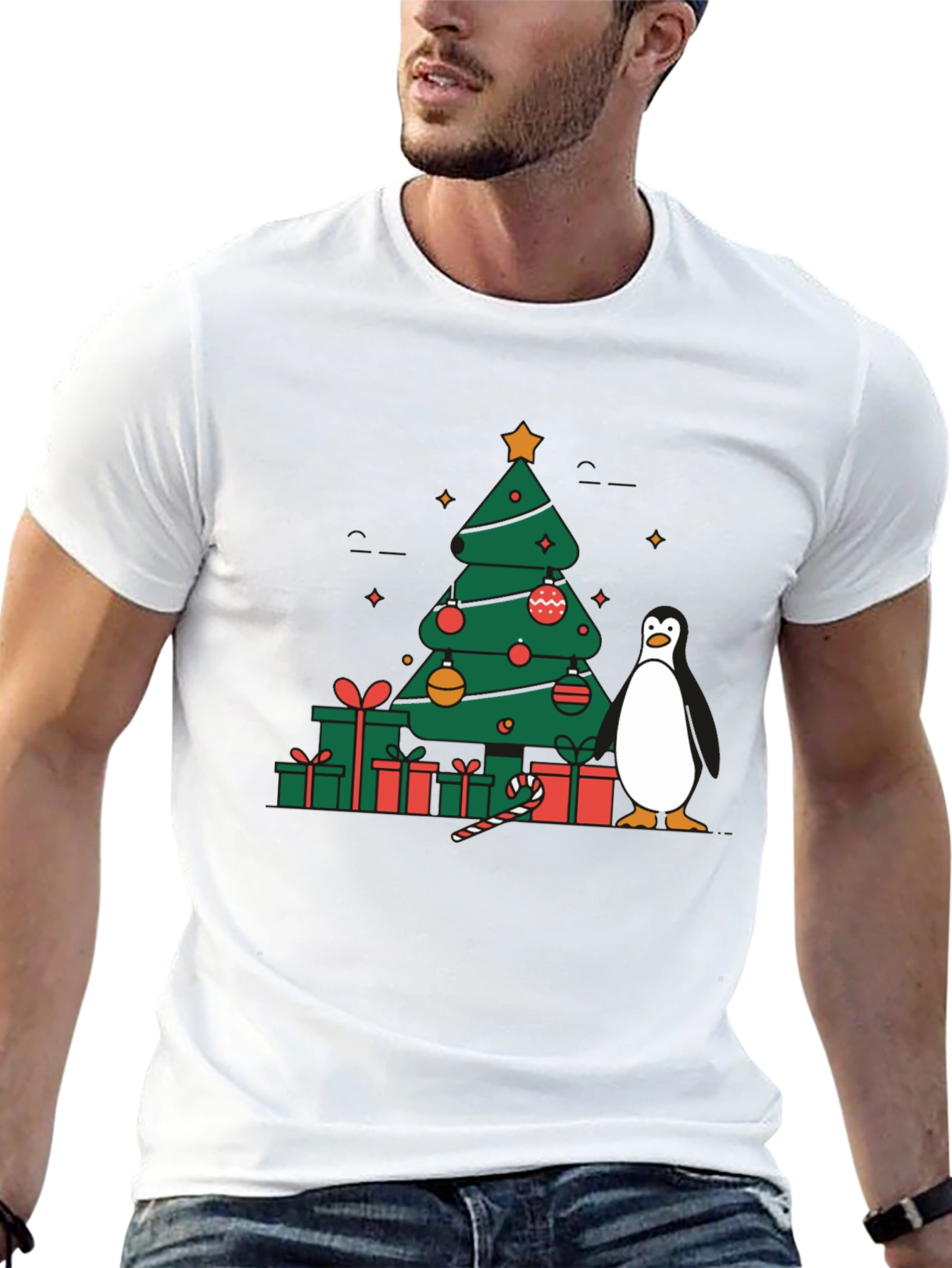 Black Festive Christmas Tree & Penguin Graphic Tee view 13