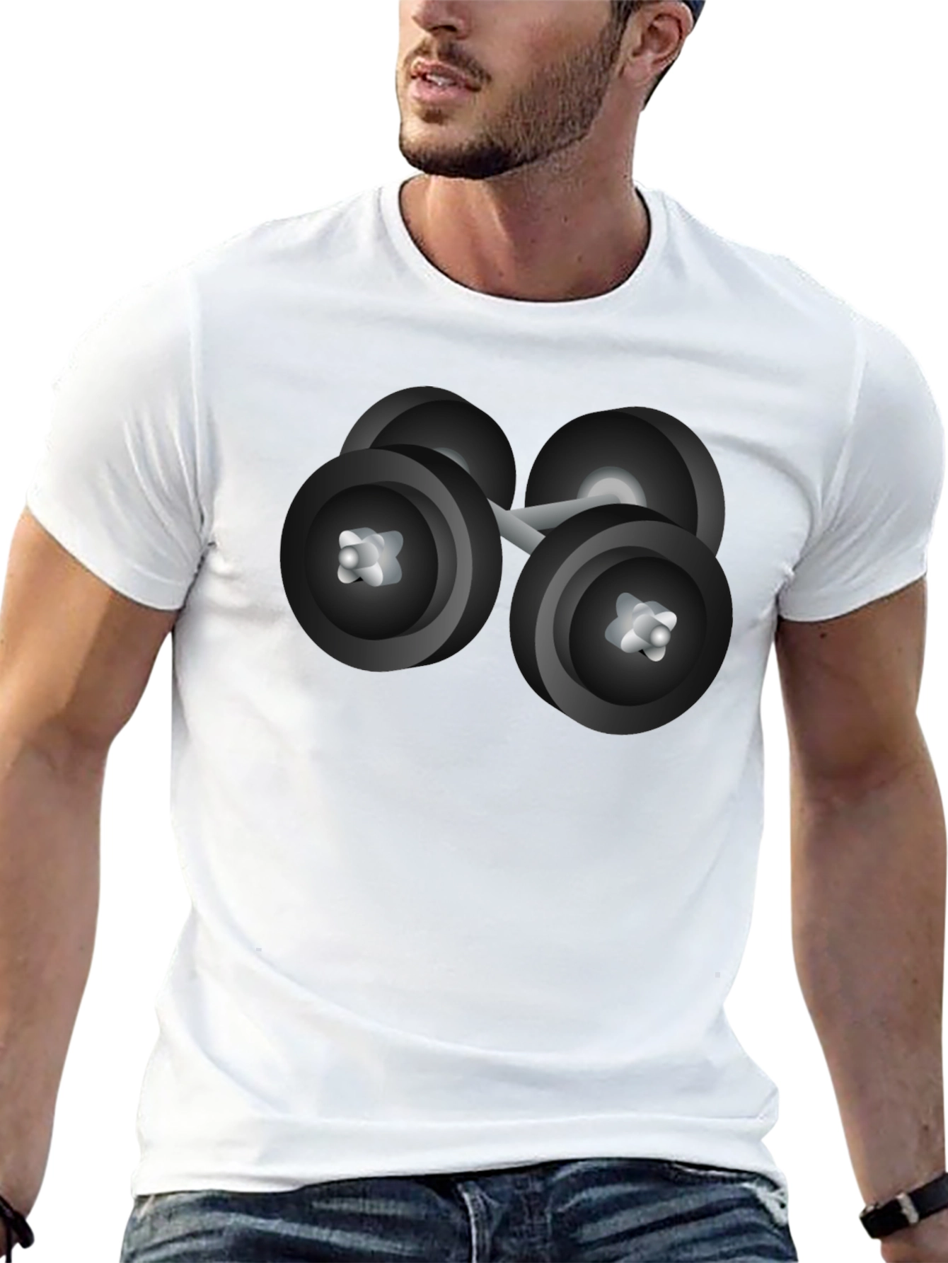 Black Dumbbell Graphic Tee - Fitness Lover's Black T-Shirt view 13