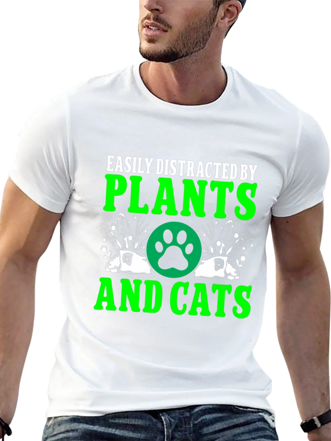 Black Easily Distracted by Plants and Cats T-Shirt view 13