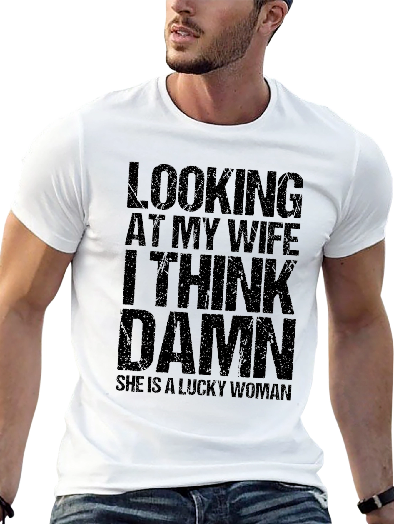 Black Funny "Looking At My Wife" Graphic T-Shirt view 13