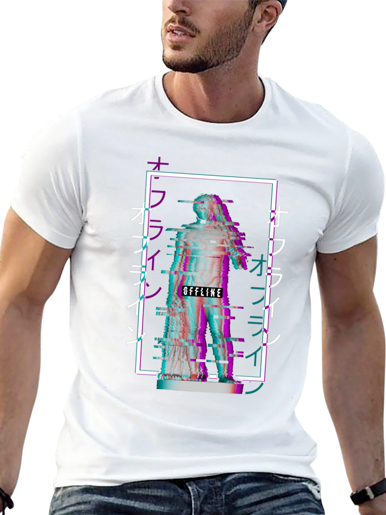 Black Offline Vaporwave Statue Graphic Tee - Black view 13