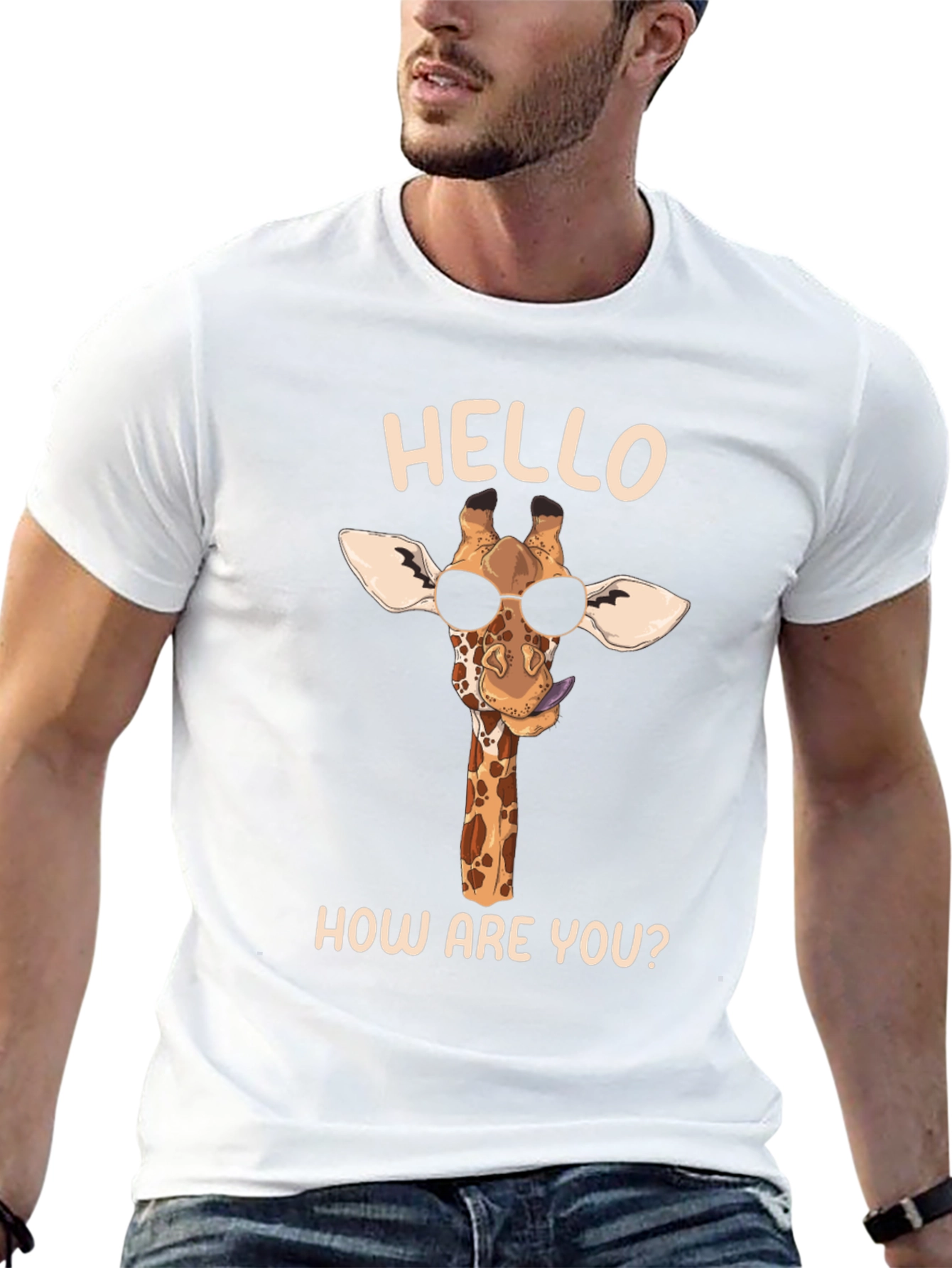 Black Cool Giraffe Tee: Hello, How Are You? Black Shirt view 13
