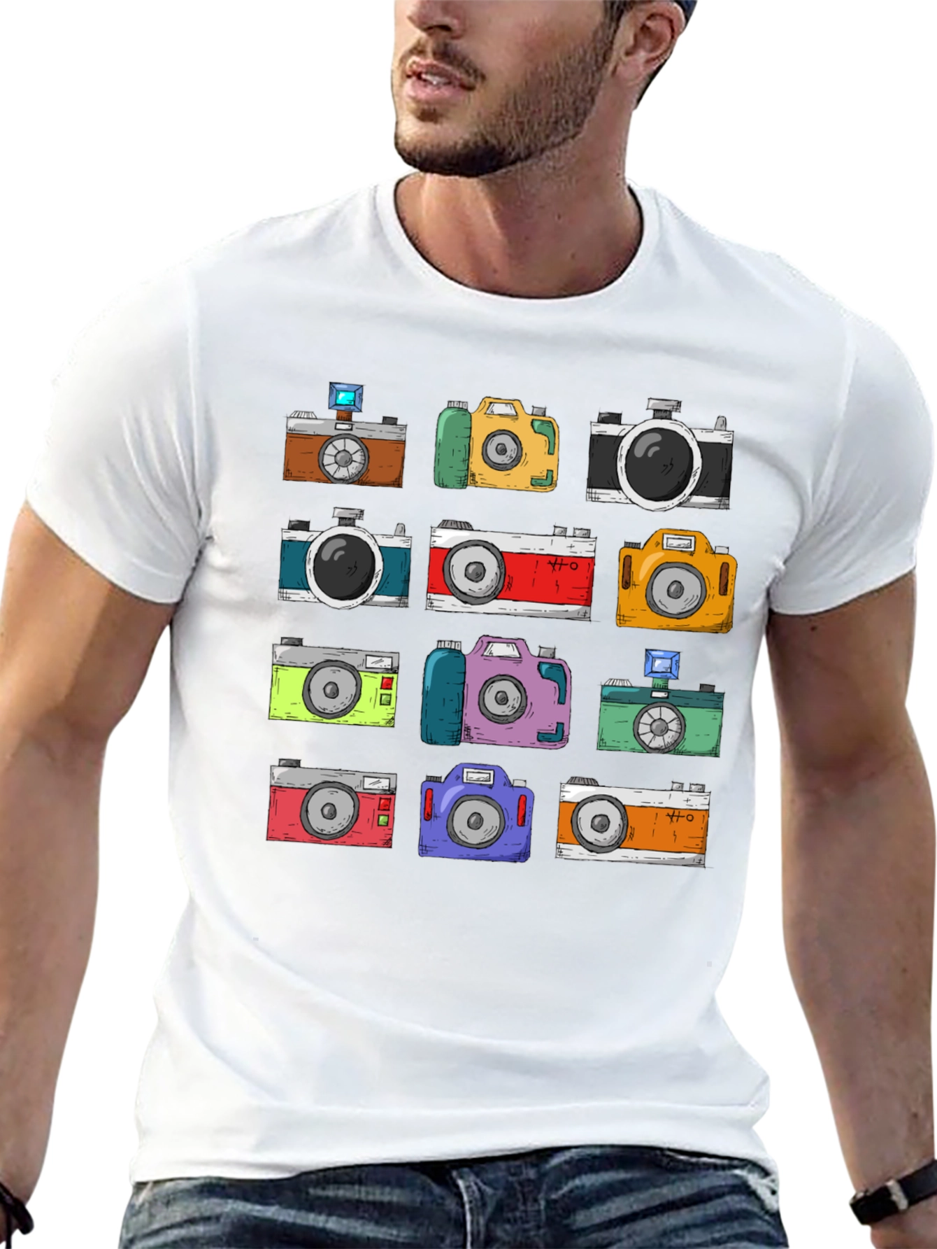 Black Retro Camera Pattern T-Shirt - Photographer Style view 13