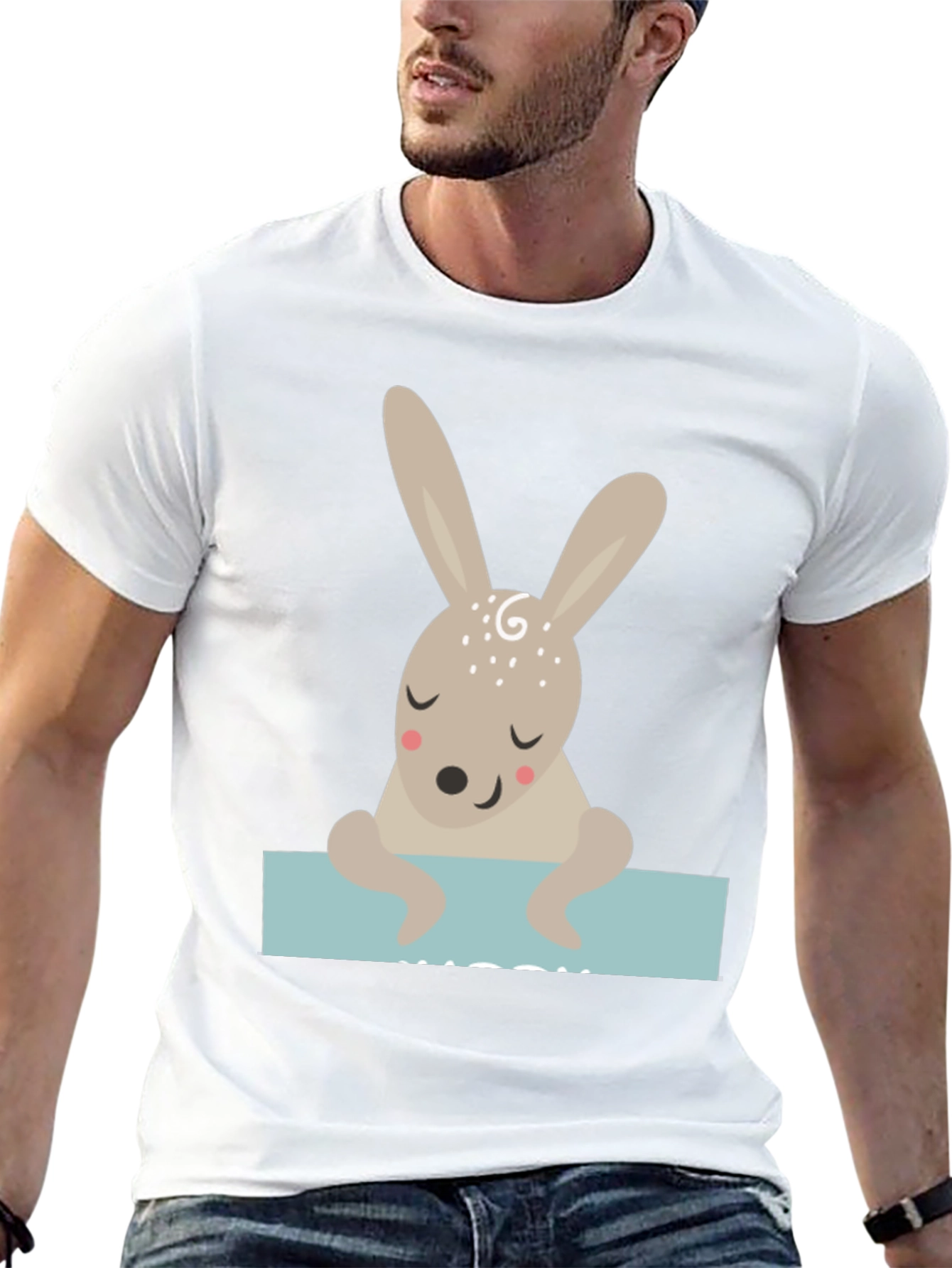 Black Cute Bunny Graphic Tee - Unisex Black T-Shirt view 13