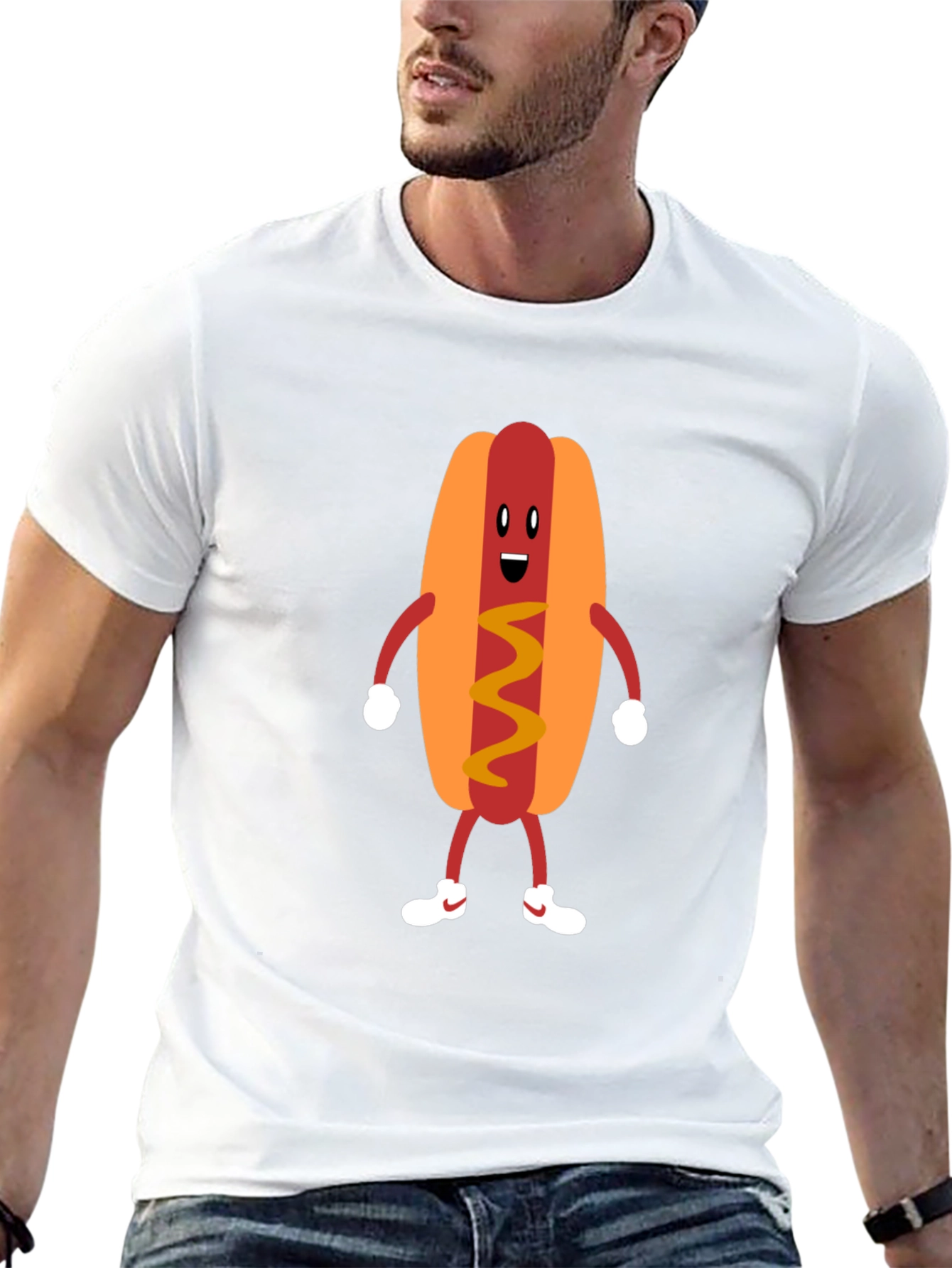 Black Funny Hot Dog Graphic Tee - Unisex Black T-Shirt view 13