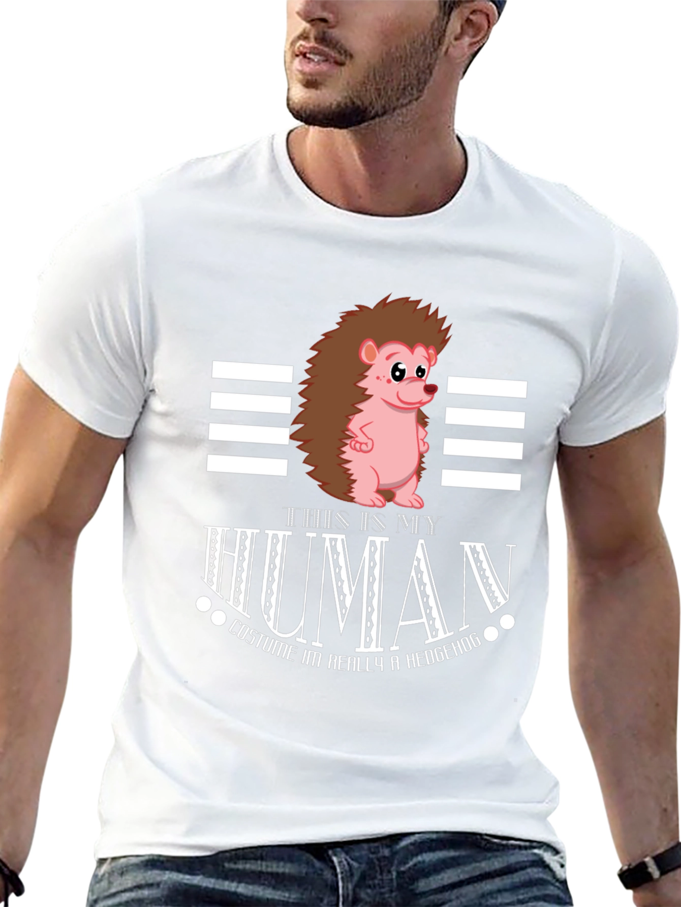Black Funny Hedgehog Human Costume T-Shirt view 13