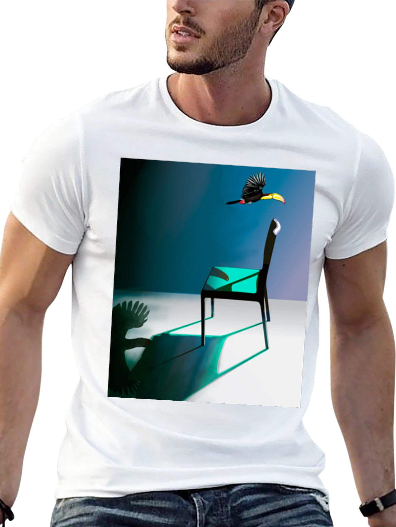 Black Abstract Toucan Chair T-Shirt view 13