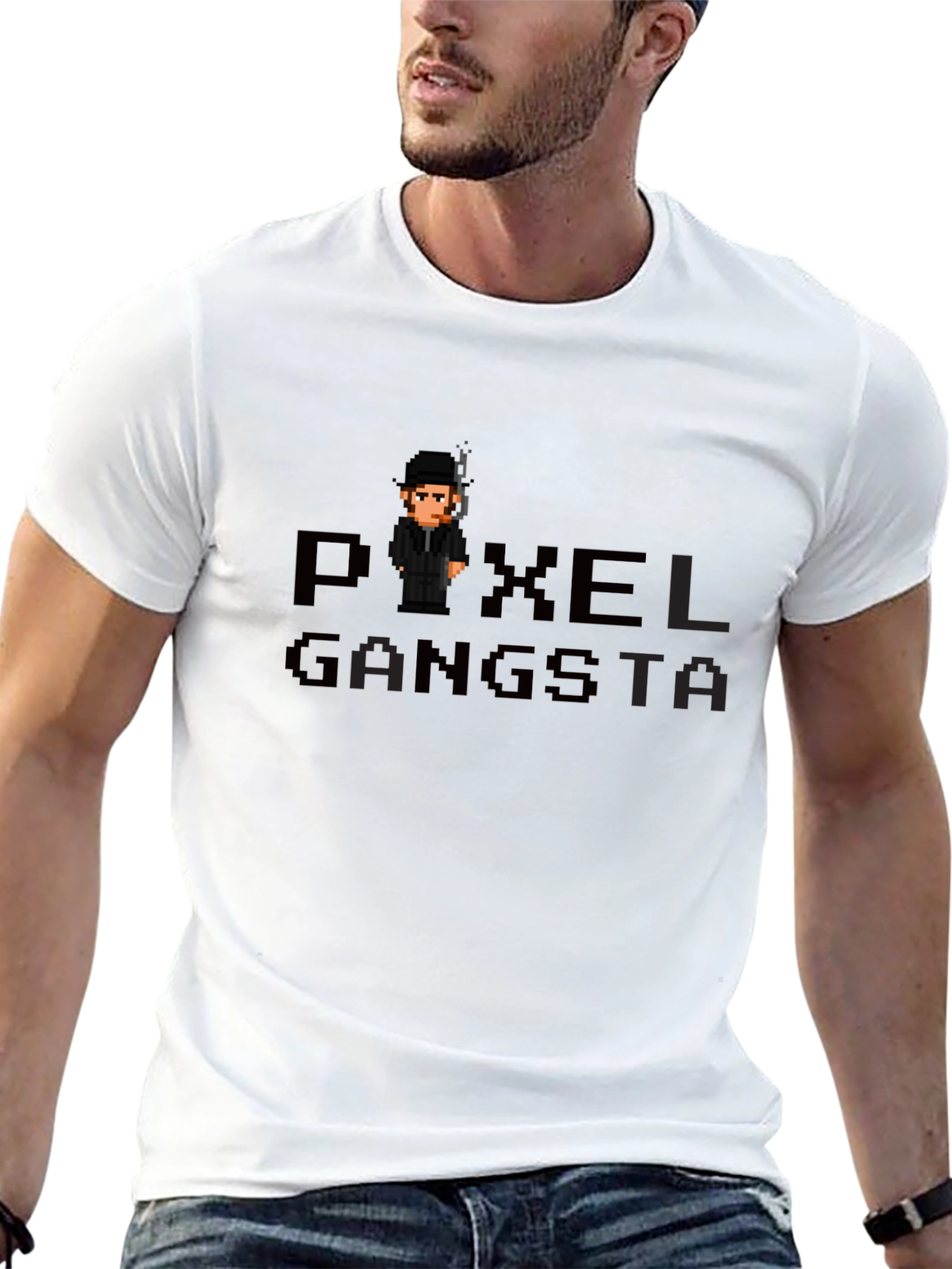 Black Pixel Gangsta Graphic T-Shirt - Black Tee view 13
