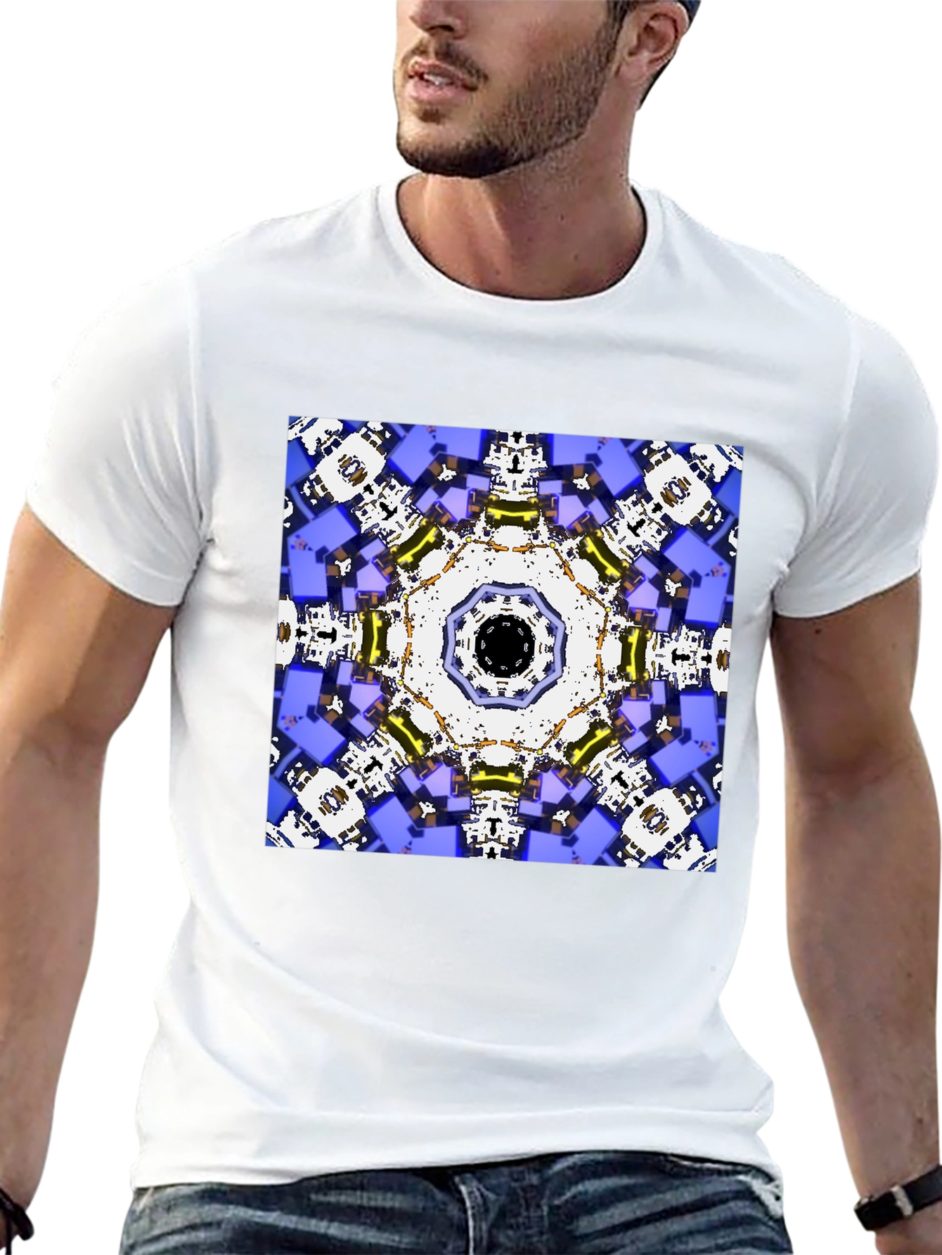 Black Geometric Kaleidoscope Print Black T-Shirt view 13