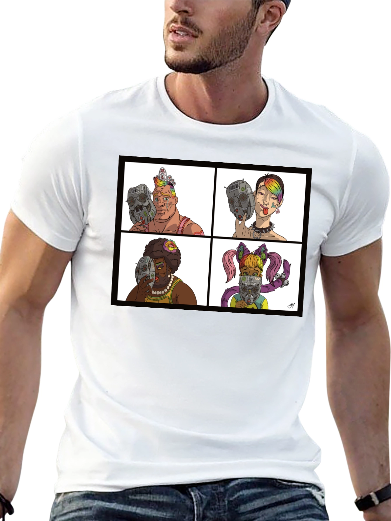 Black Unique Cartoon Face T-Shirt view 13