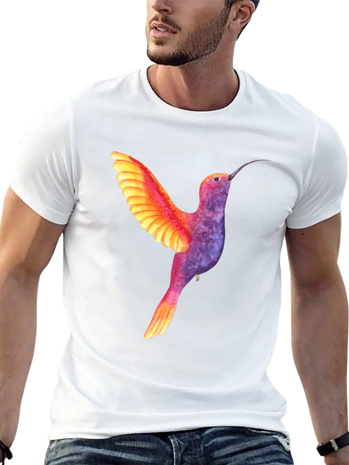 Black Hummingbird Graphic Tee - Colorful Bird Design view 13