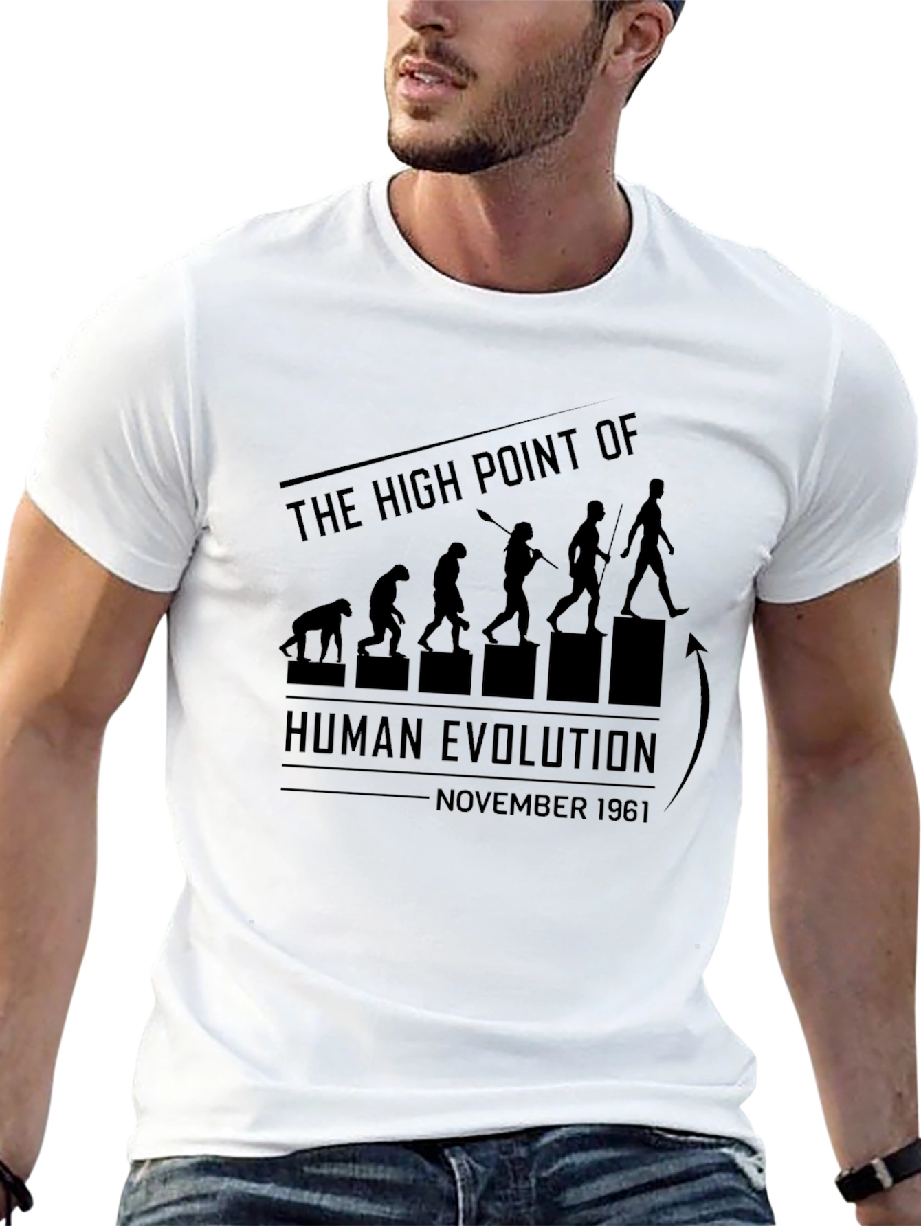 Black Human Evolution November 1961 Black T-Shirt view 13