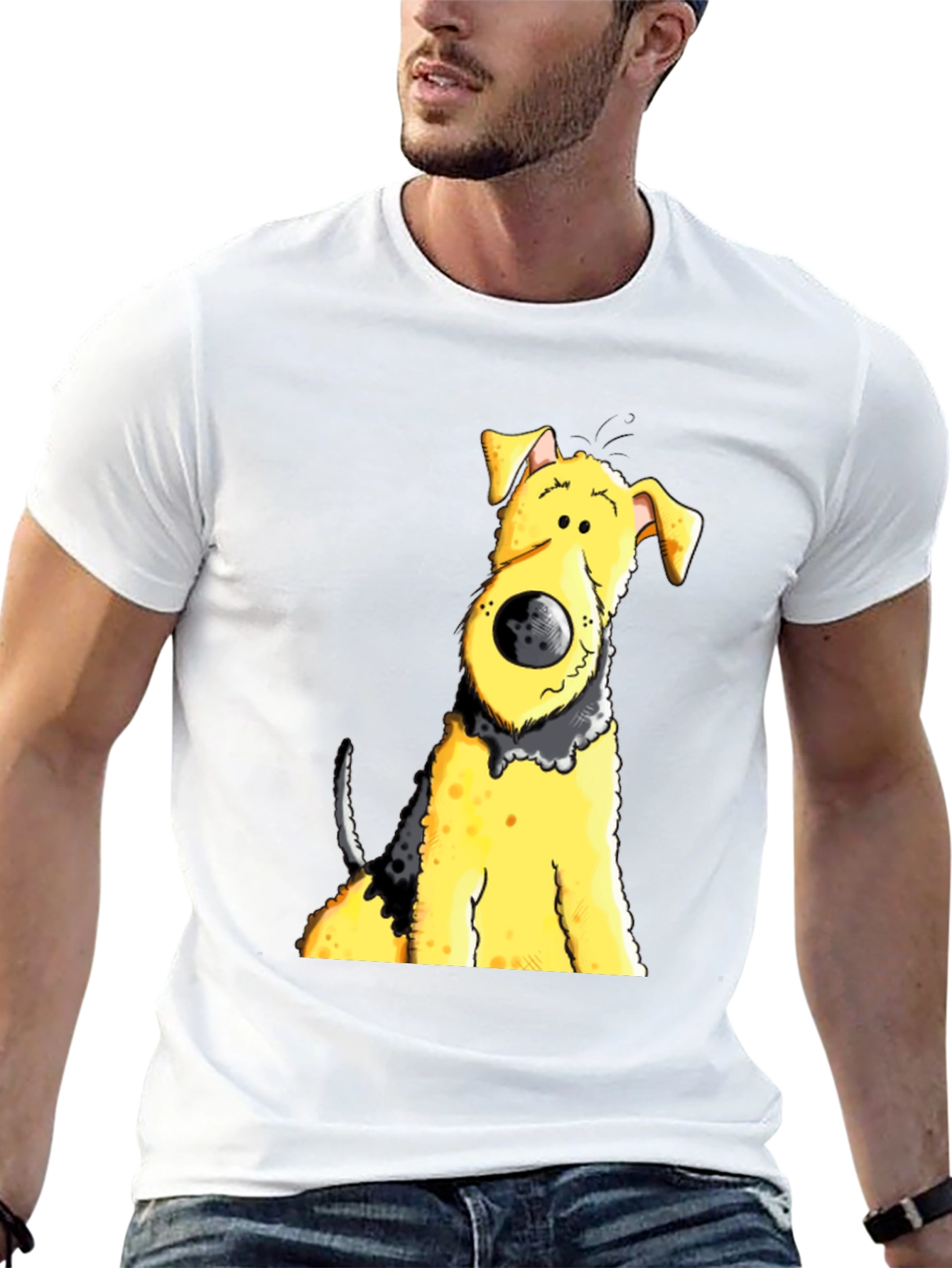 Black Cartoon Dog Graphic Tee - Black Cotton Blend view 13