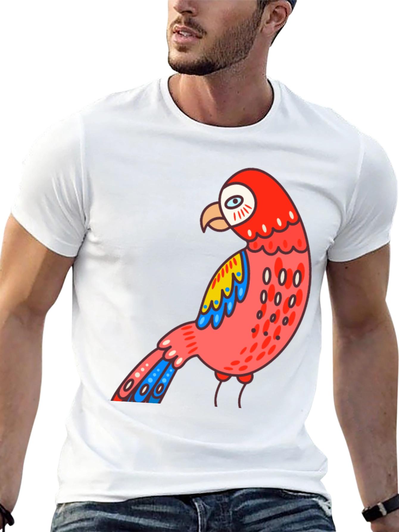 Black Men's Black T-shirt with Parrot Graphic view 13