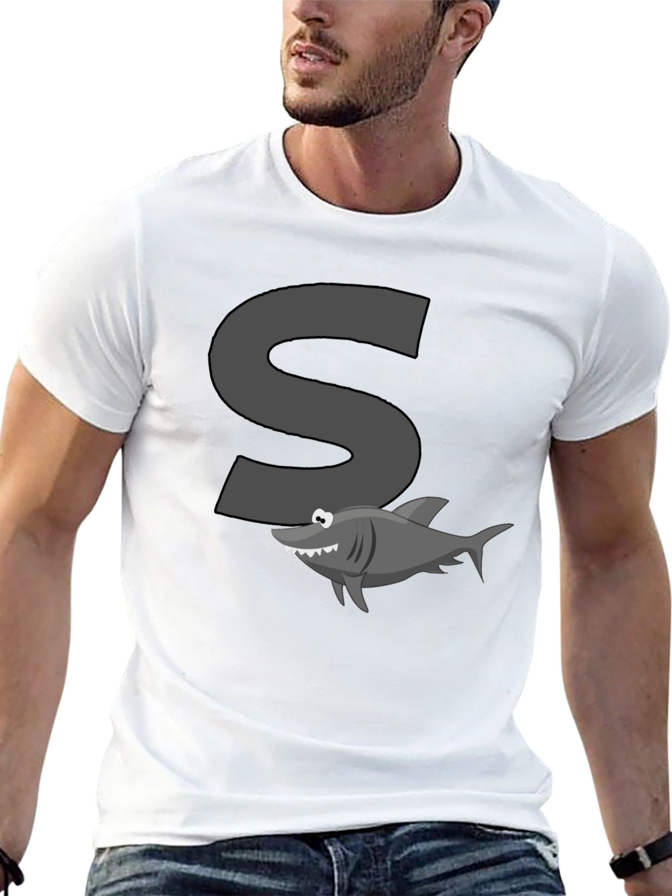 Black Shark S Letter Cartoon Black T-Shirt view 13