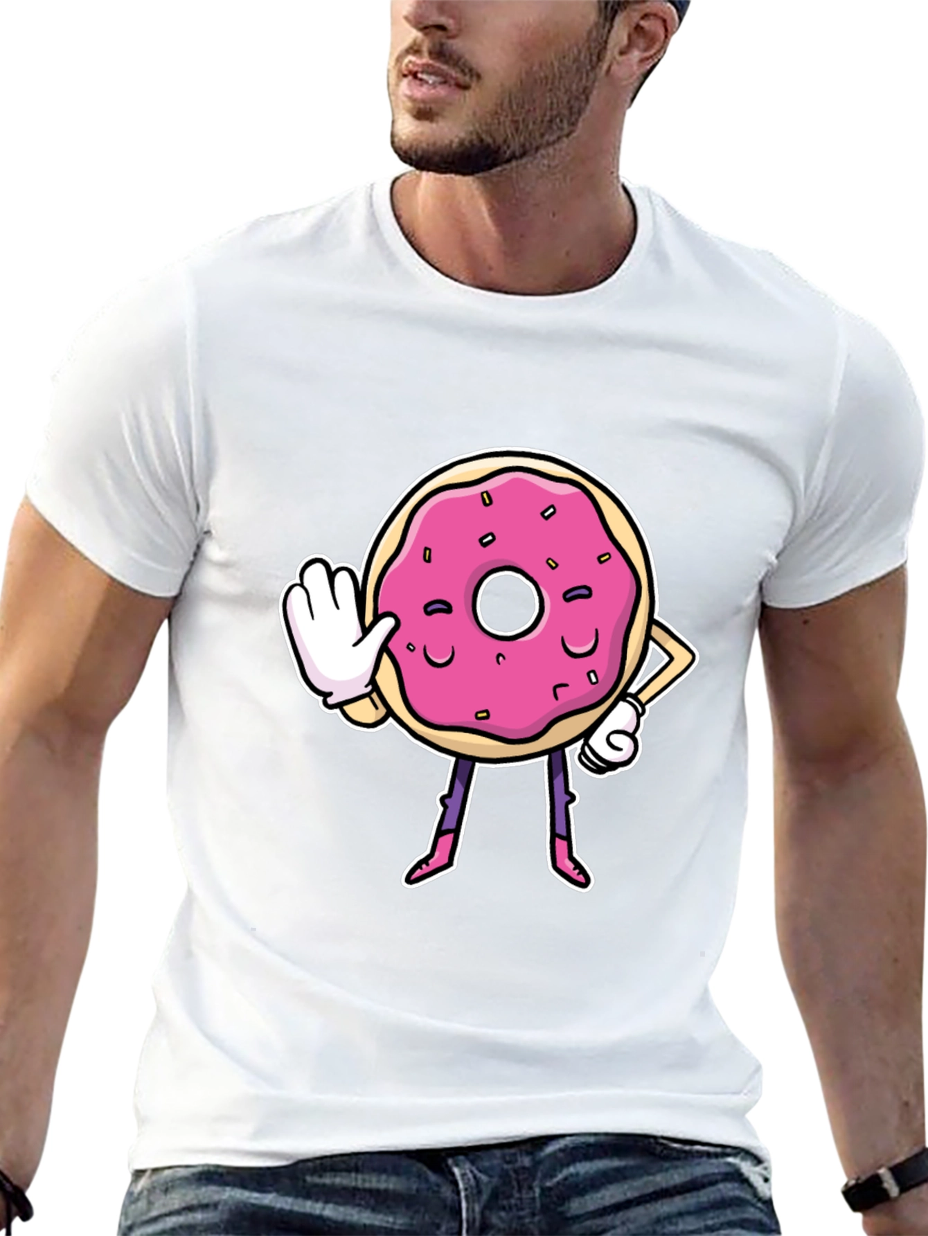 Black Funny Donut Cartoon Black T-Shirt view 13