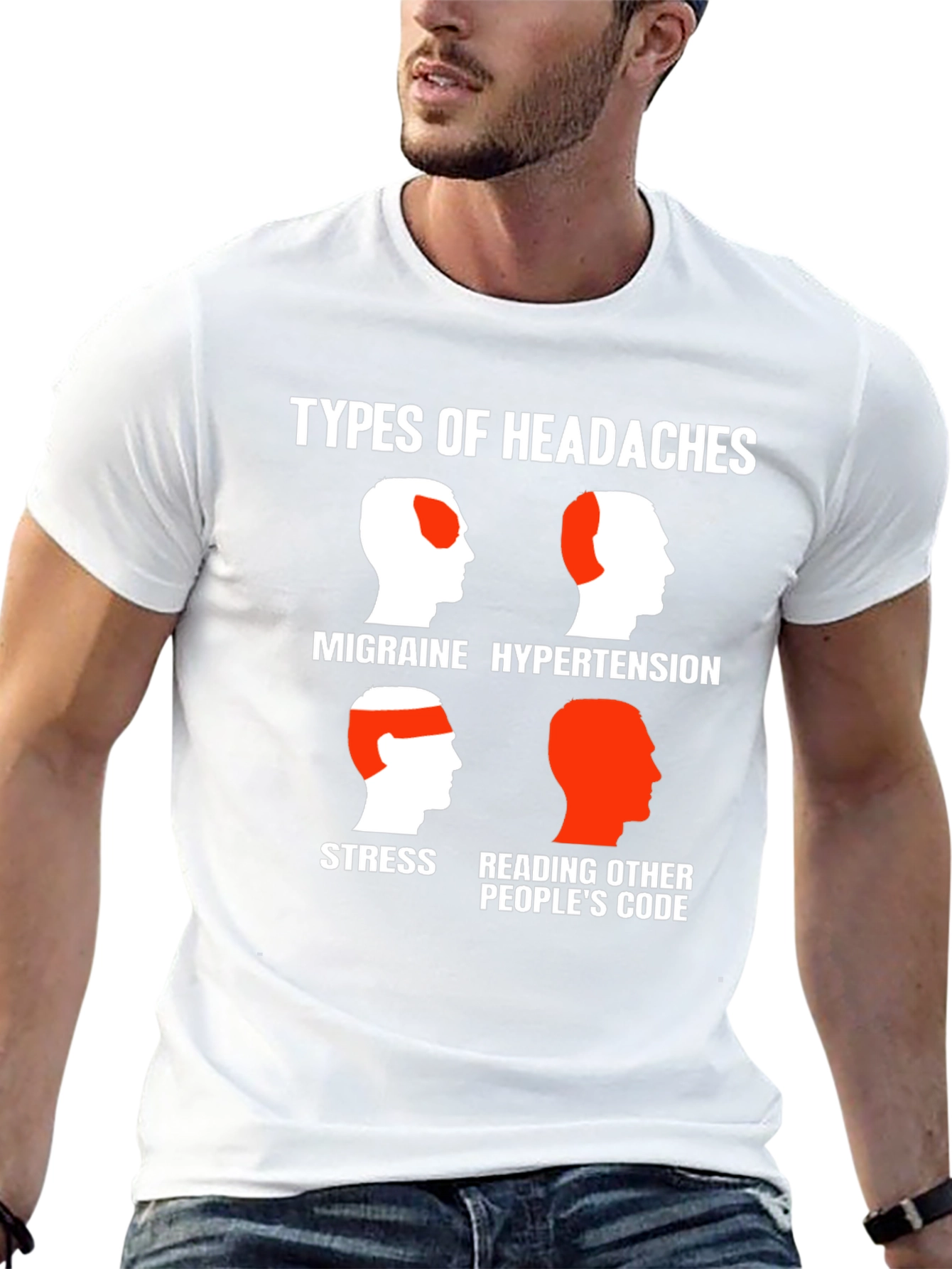 Black Headache Types Graphic Tee - Programmer Humor T-Shirt view 13