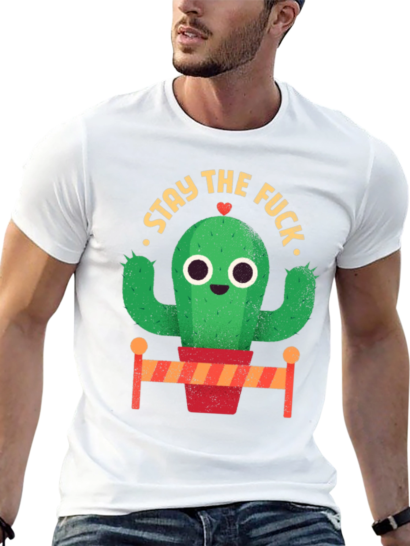 Black Stay The Fuck Cactus Novelty T-Shirt view 13