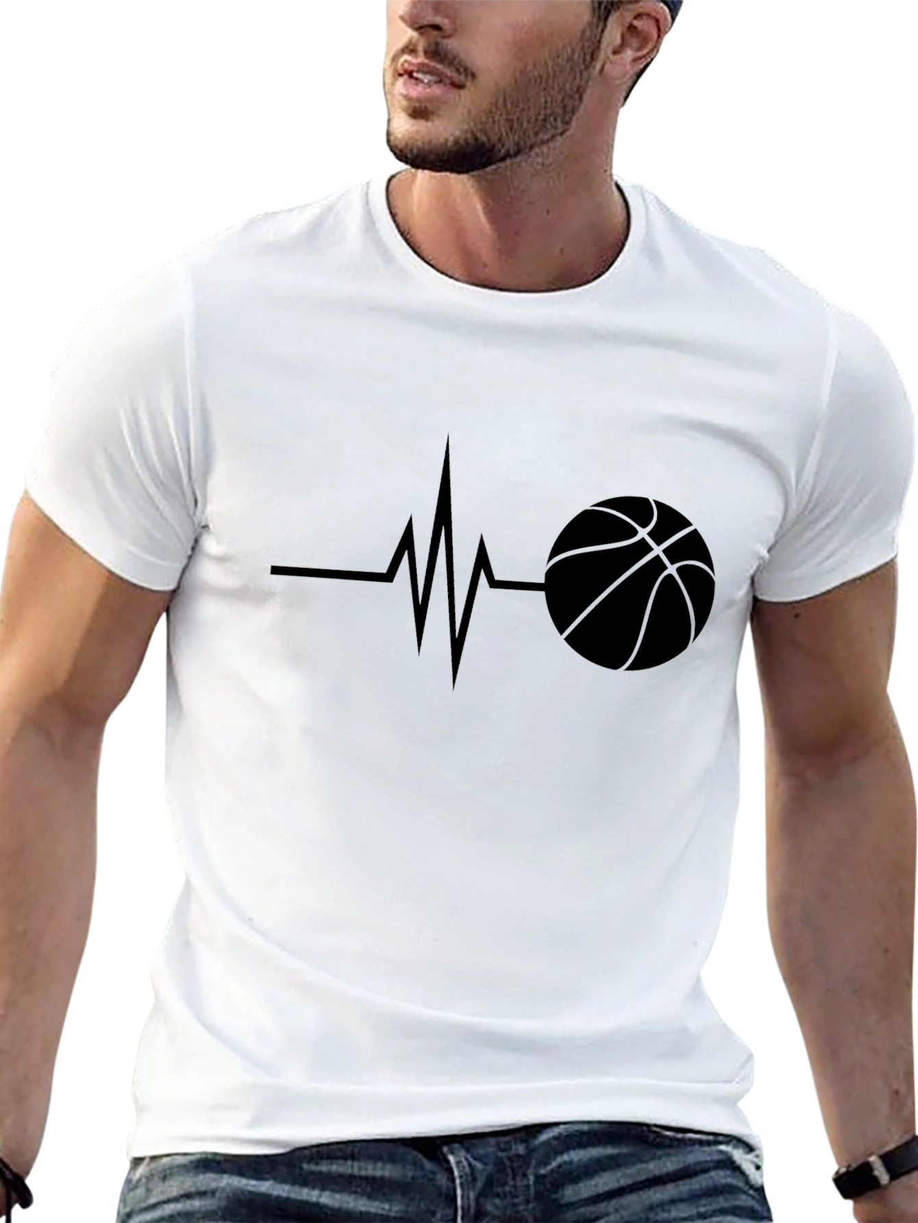 Black Basketball Heartbeat Black T-Shirt view 13