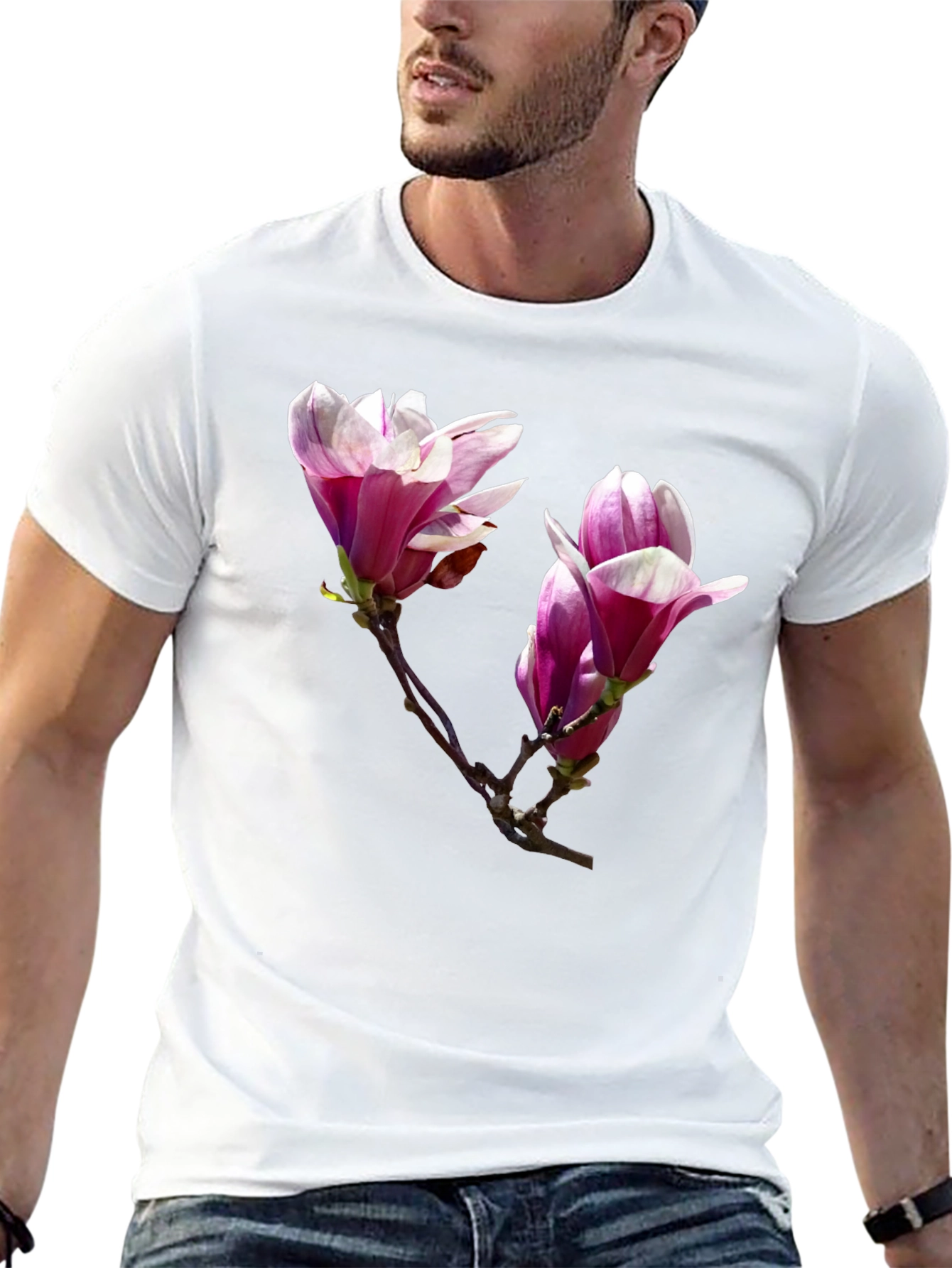 Black Floral Print Black T-Shirt - Botanical Design view 13