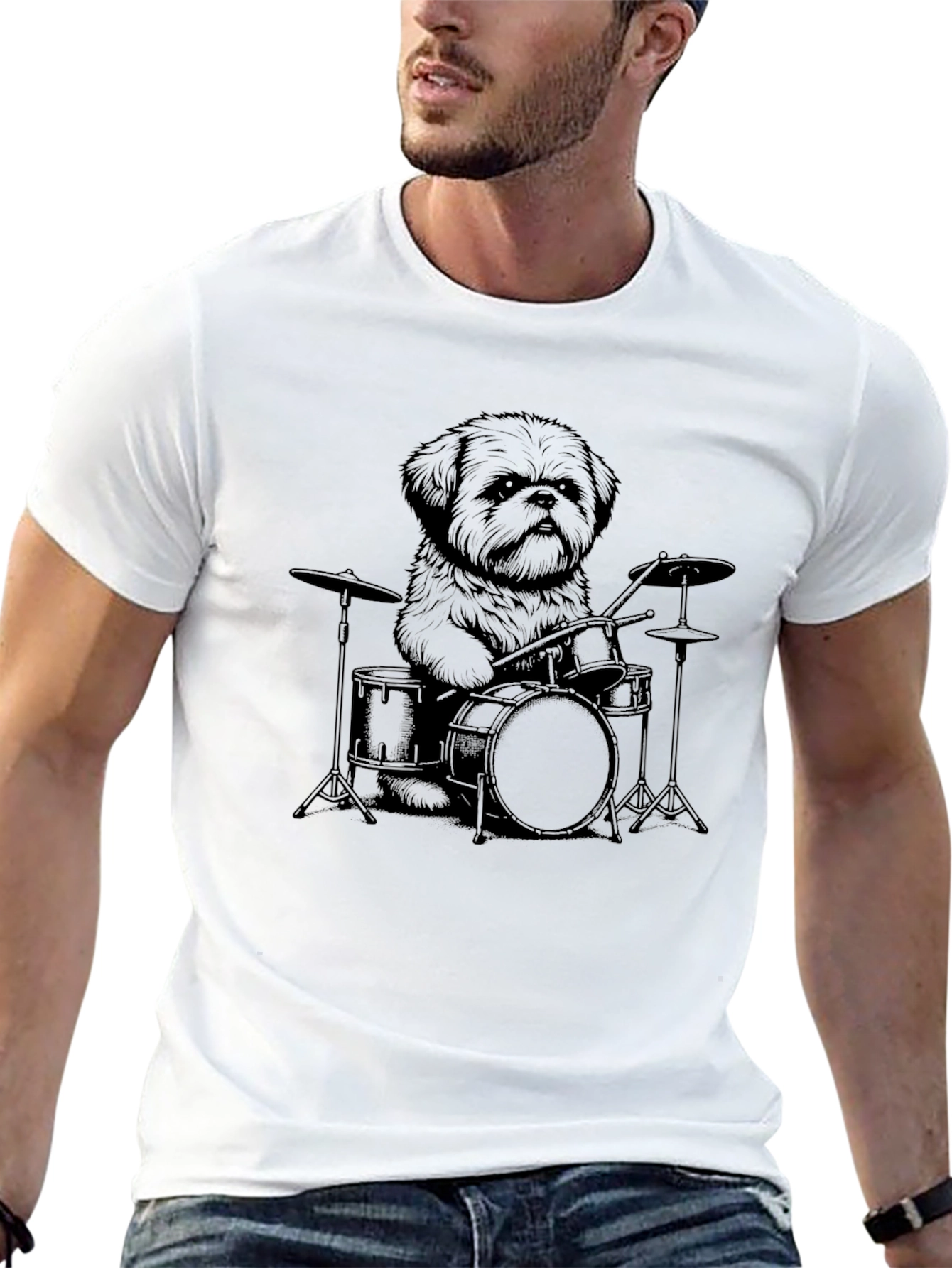 Black Dog Drummer Graphic Tee - Cool Pet Music Shirt view 13
