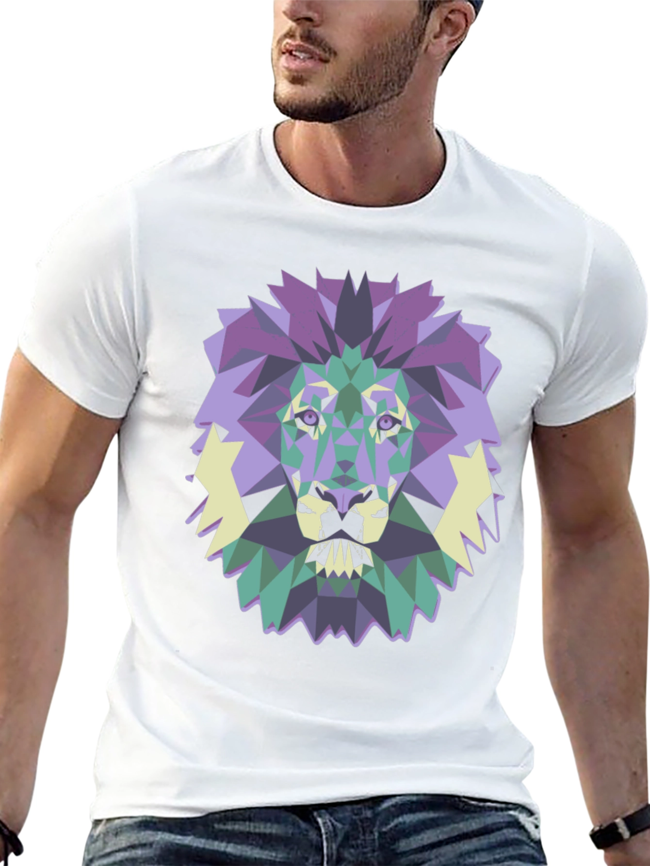 Black Geometric Lion Graphic Tee - Modern Style view 13