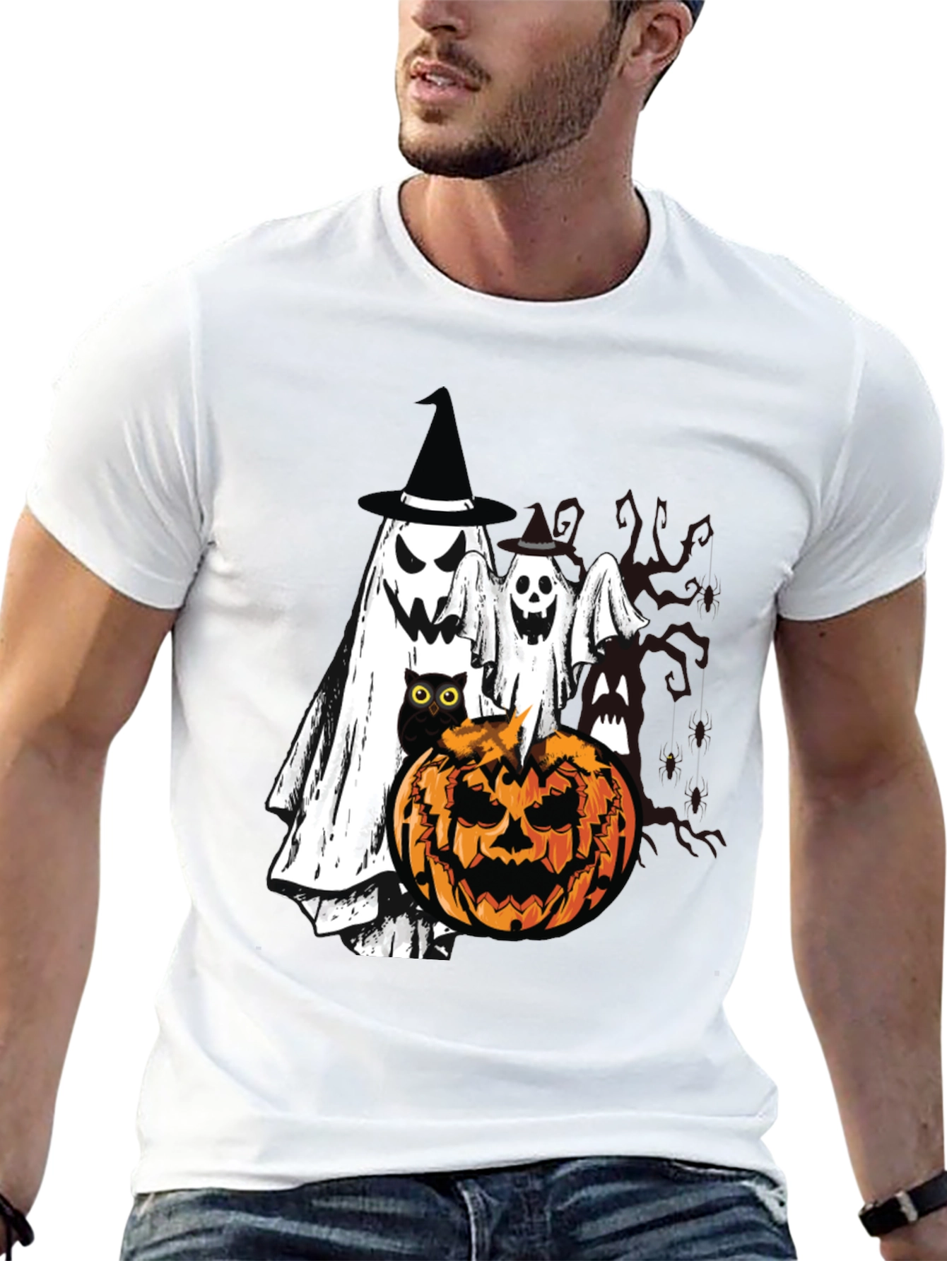 Black Halloween Ghost & Pumpkin T-Shirt view 13