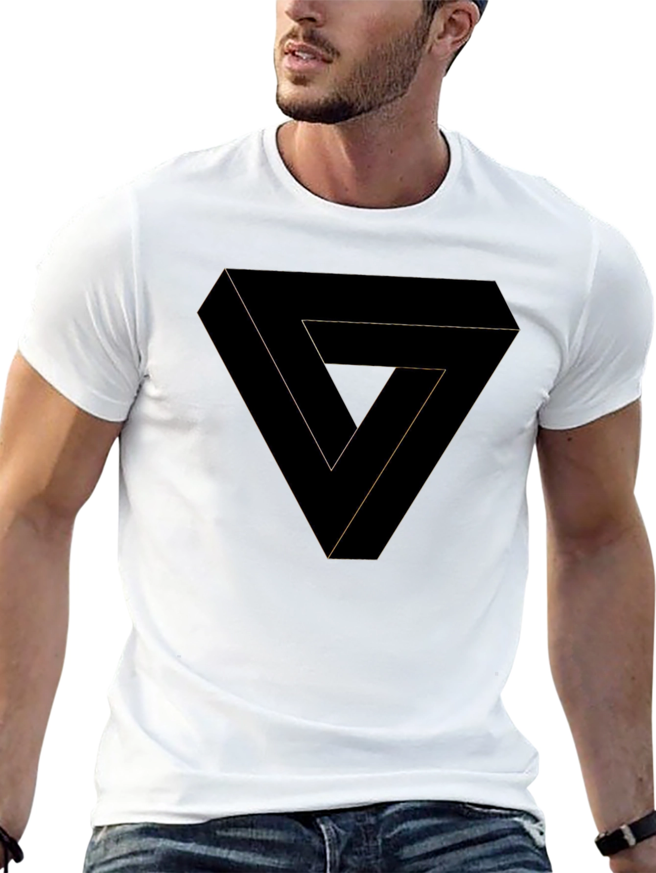 Black Optical Illusion Triangle Graphic Tee - Black Cotton Shirt view 13