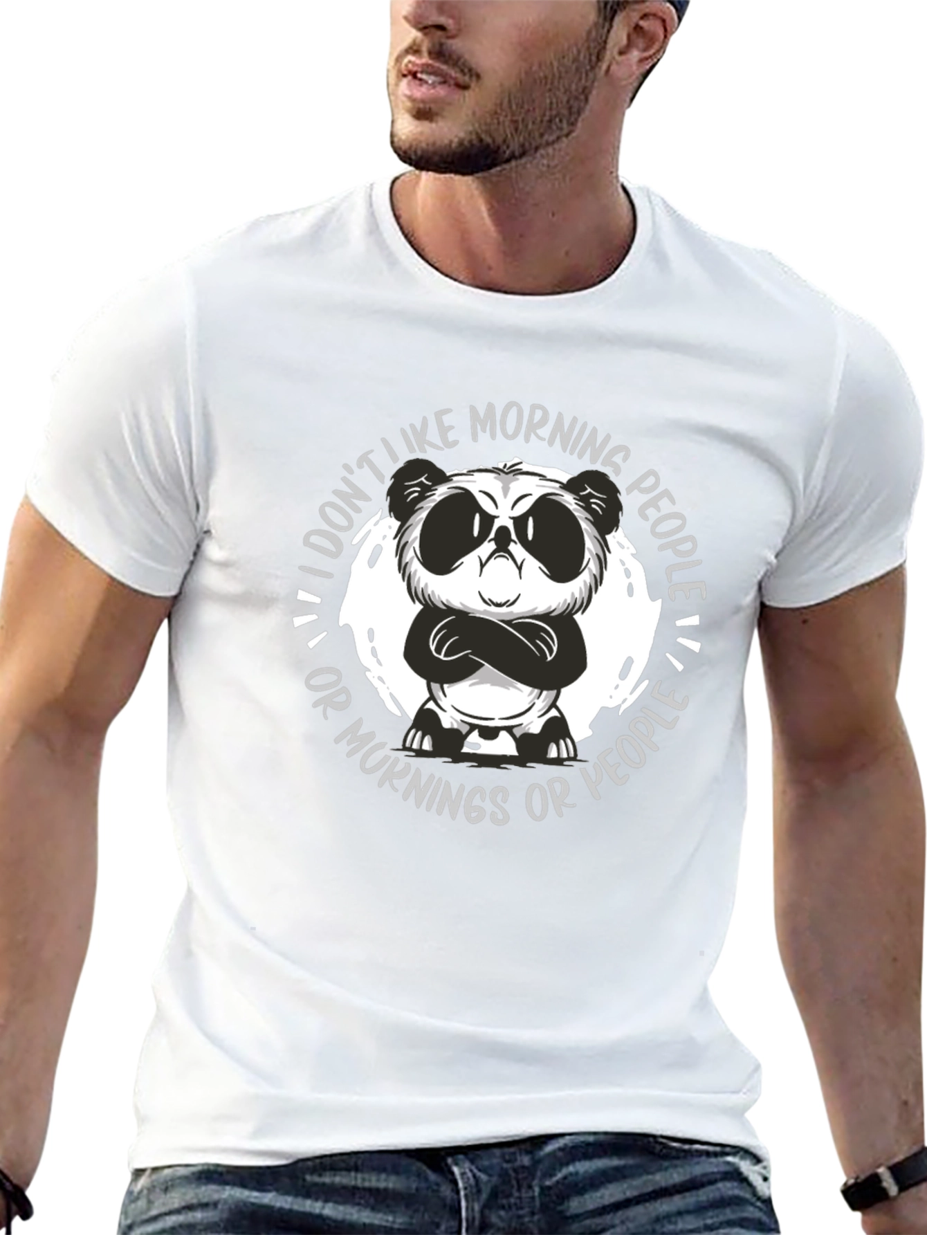 Black Grumpy Panda Morning People Graphic Tee view 13