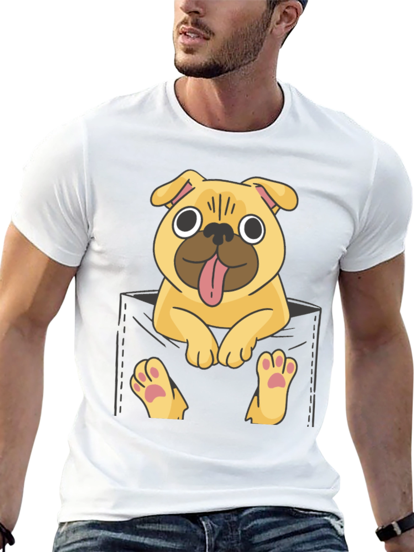 Black Pug in Pocket Graphic Tee - Fun & Casual view 13