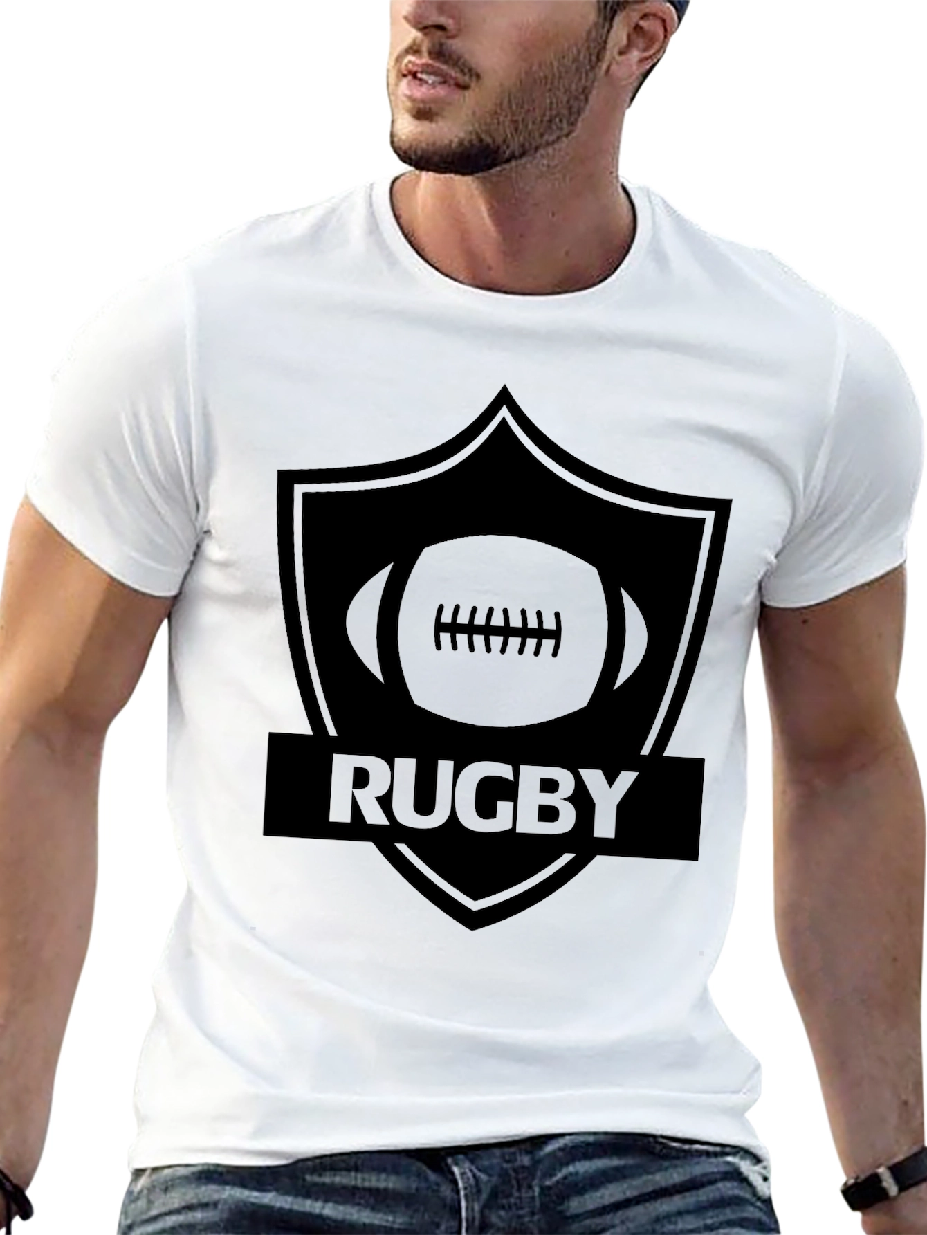 Black Rugby Shield Black Graphic T-Shirt view 13