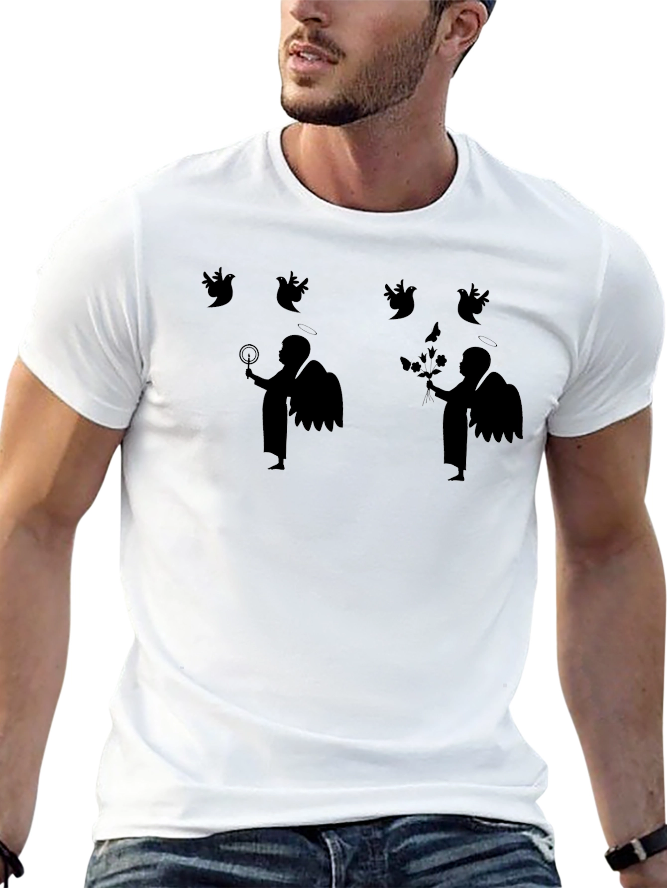 Black Angel Graphic Tee - Black Cotton Blend, Unique Design view 13