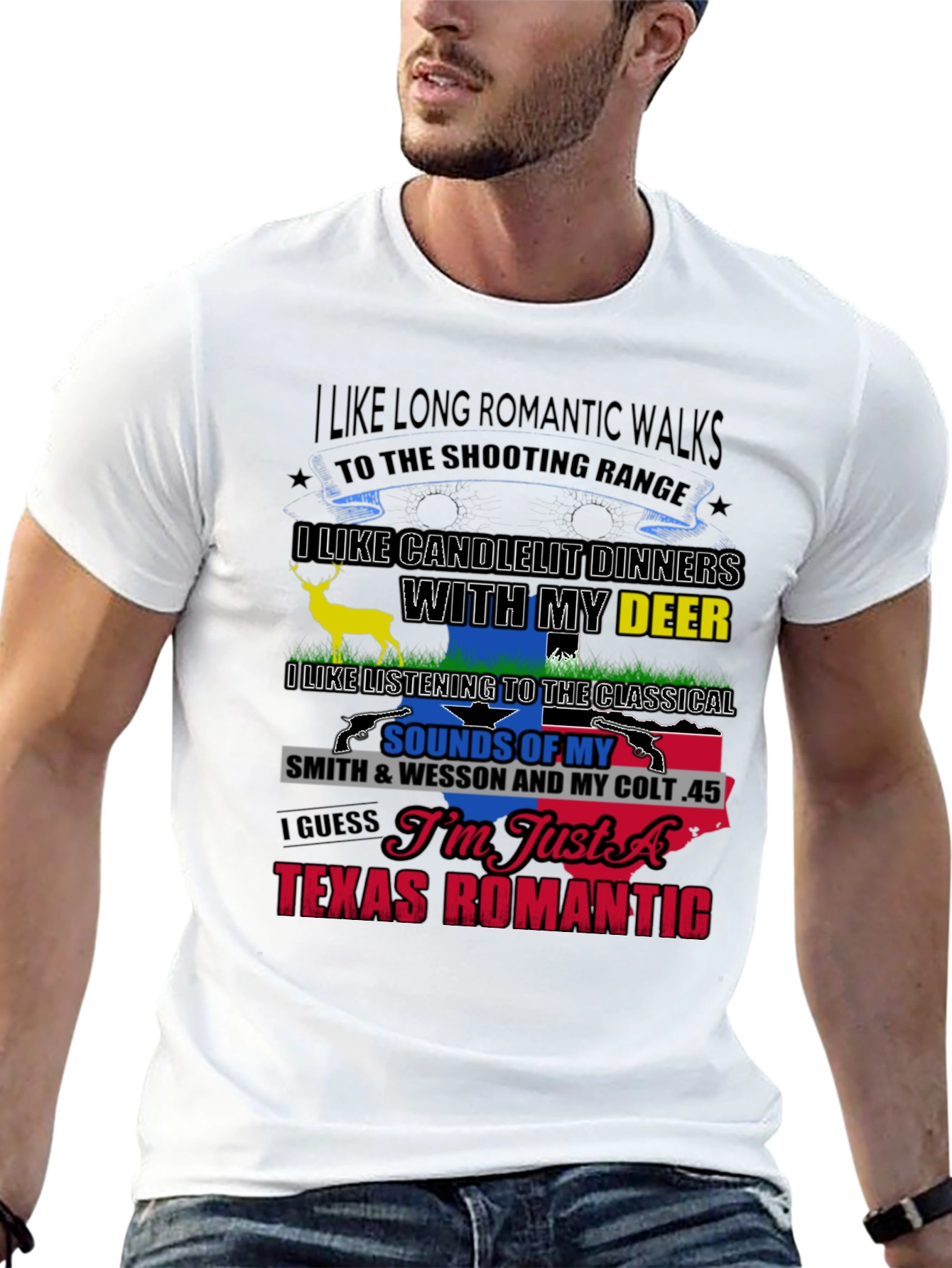 Black Texas Romantic T-Shirt: Guns & Deer view 13