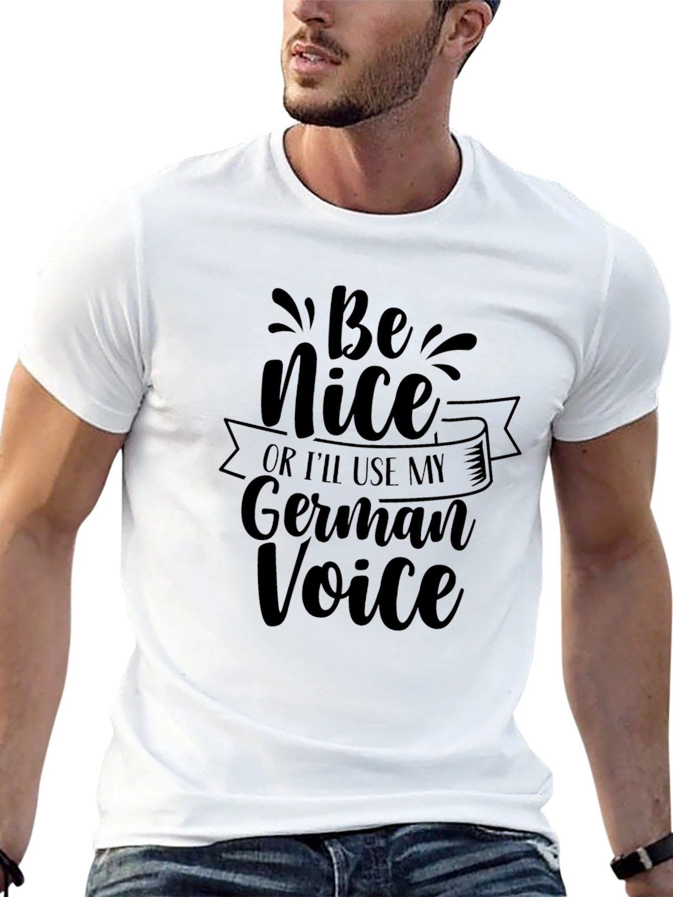 Black Funny German Voice Graphic Tee - Black view 13
