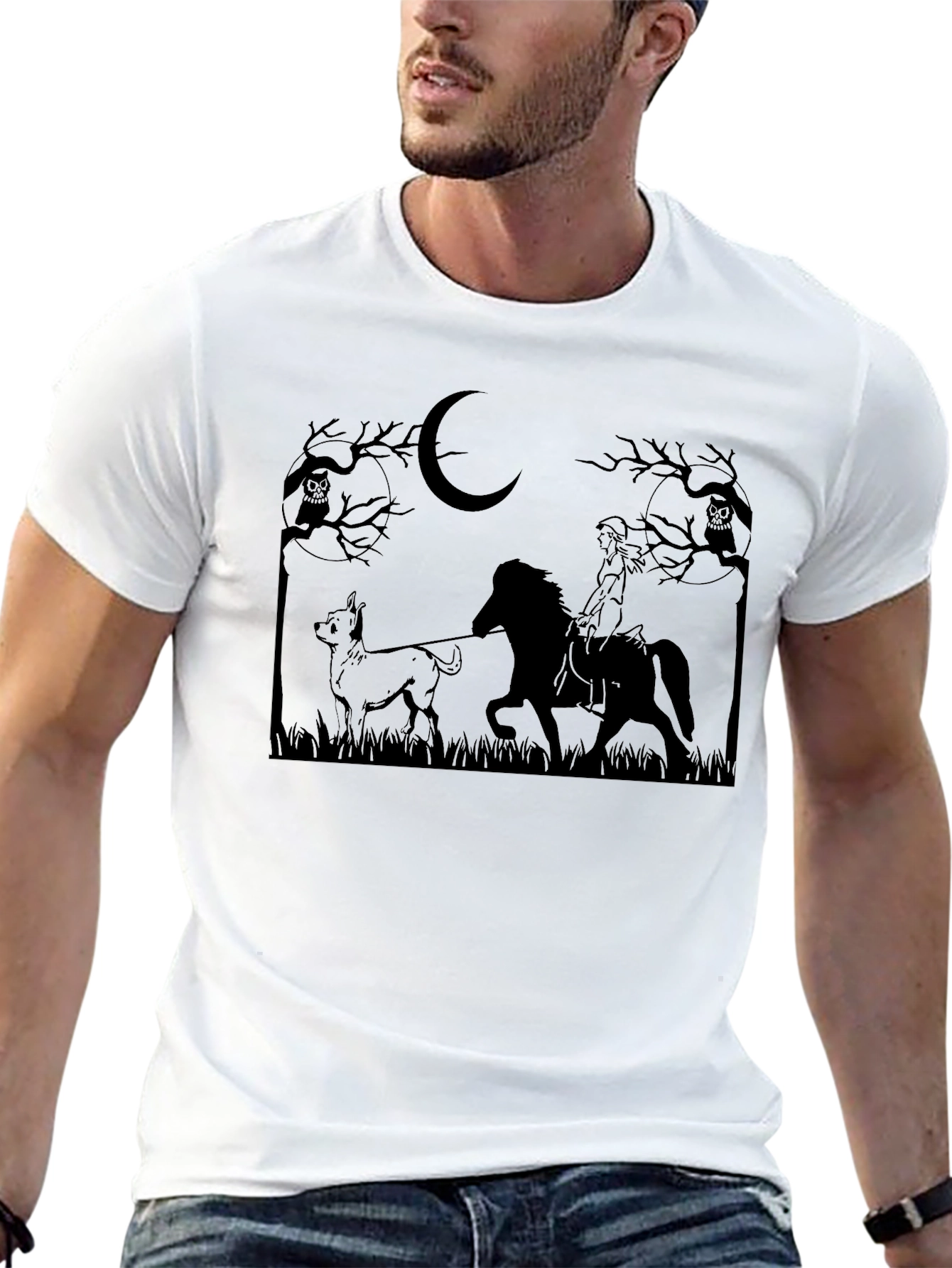 Black Moonlit Ride Graphic T-Shirt - Unisex Black Tee view 13